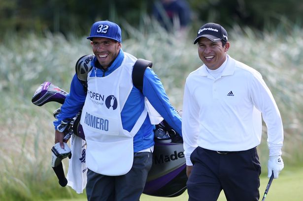 Carlos Tevez caddies at The Open Championship