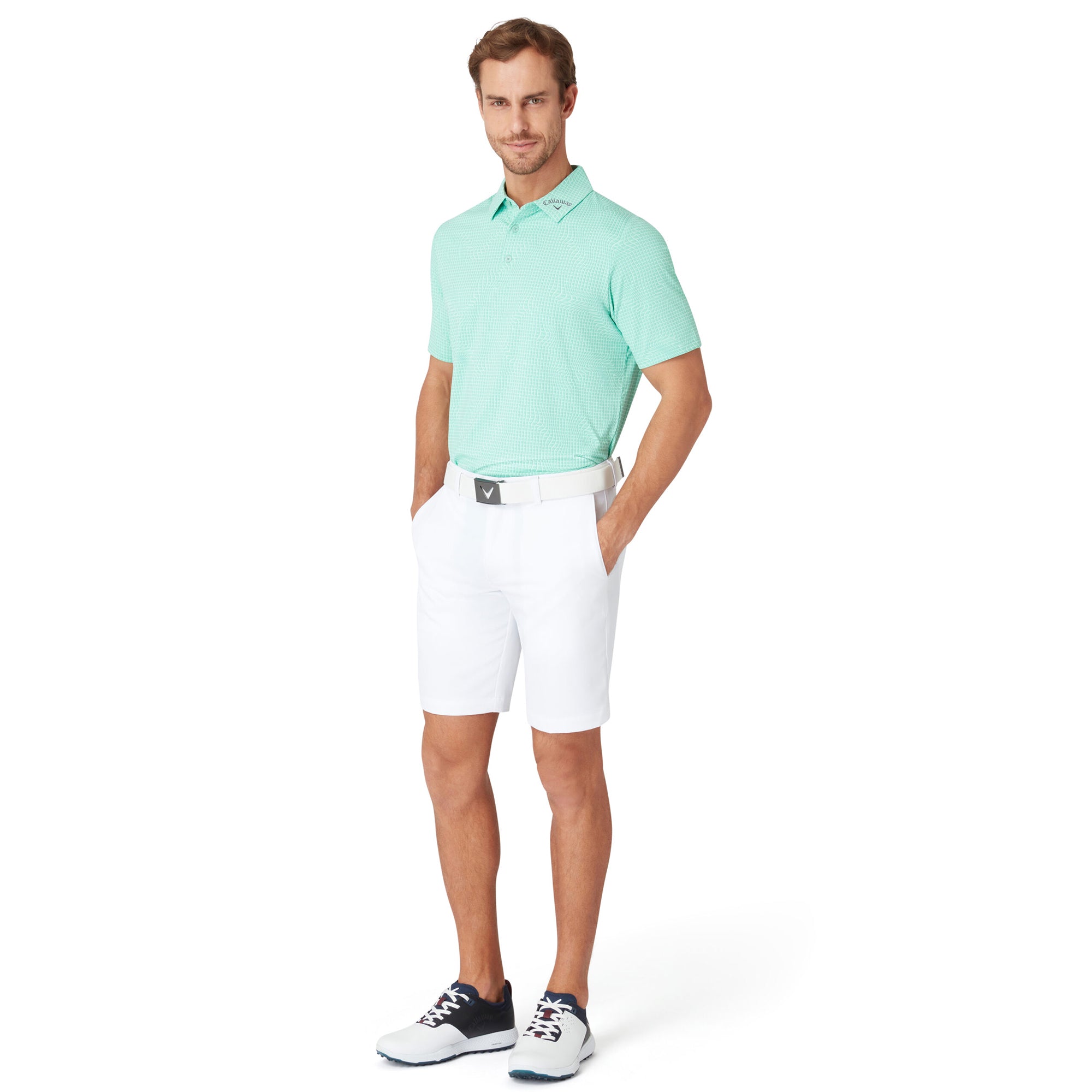 Callaway Golf Warped Gingham Print Polo Shirt Neptune Green 313