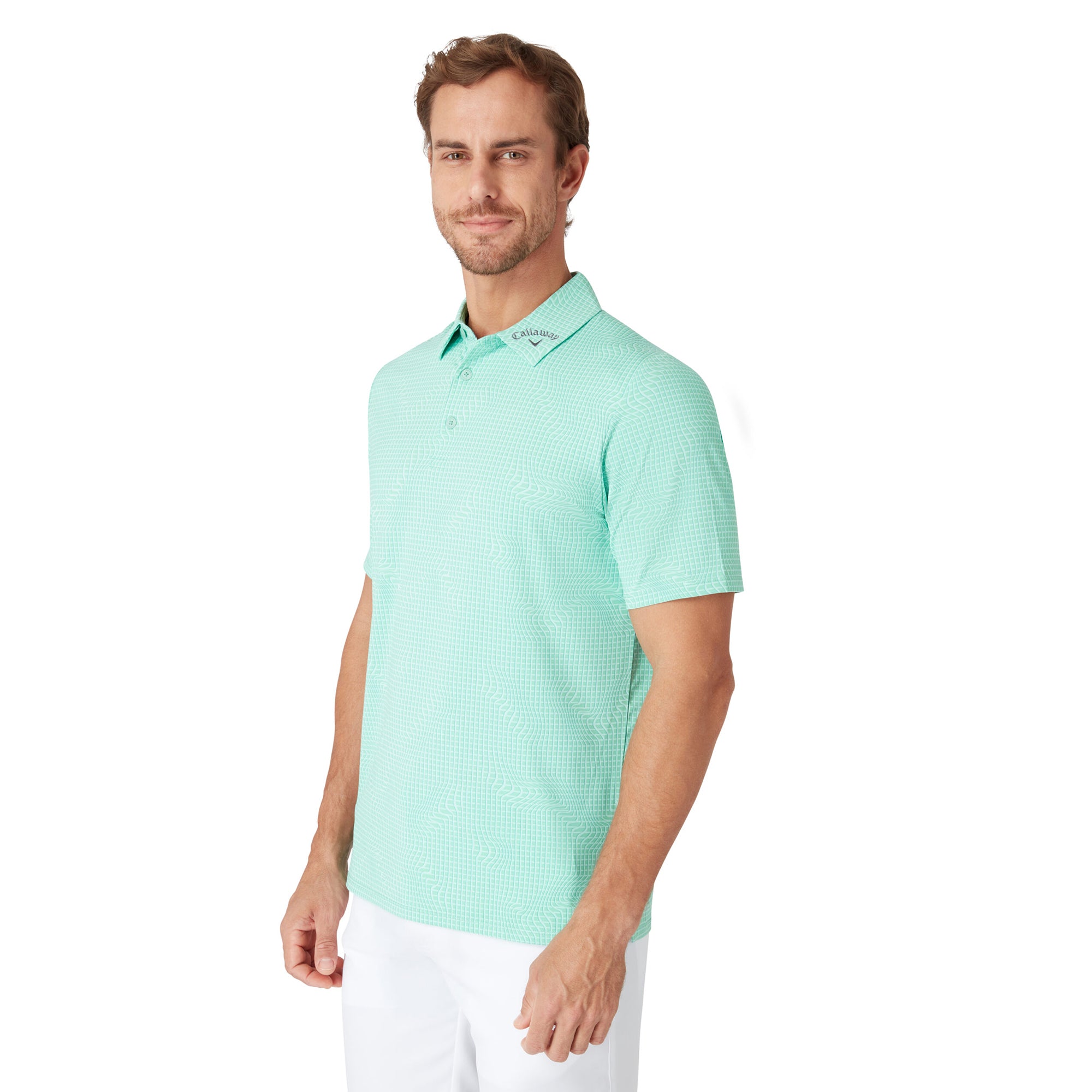 Callaway Golf Warped Gingham Print Polo Shirt Neptune Green 313