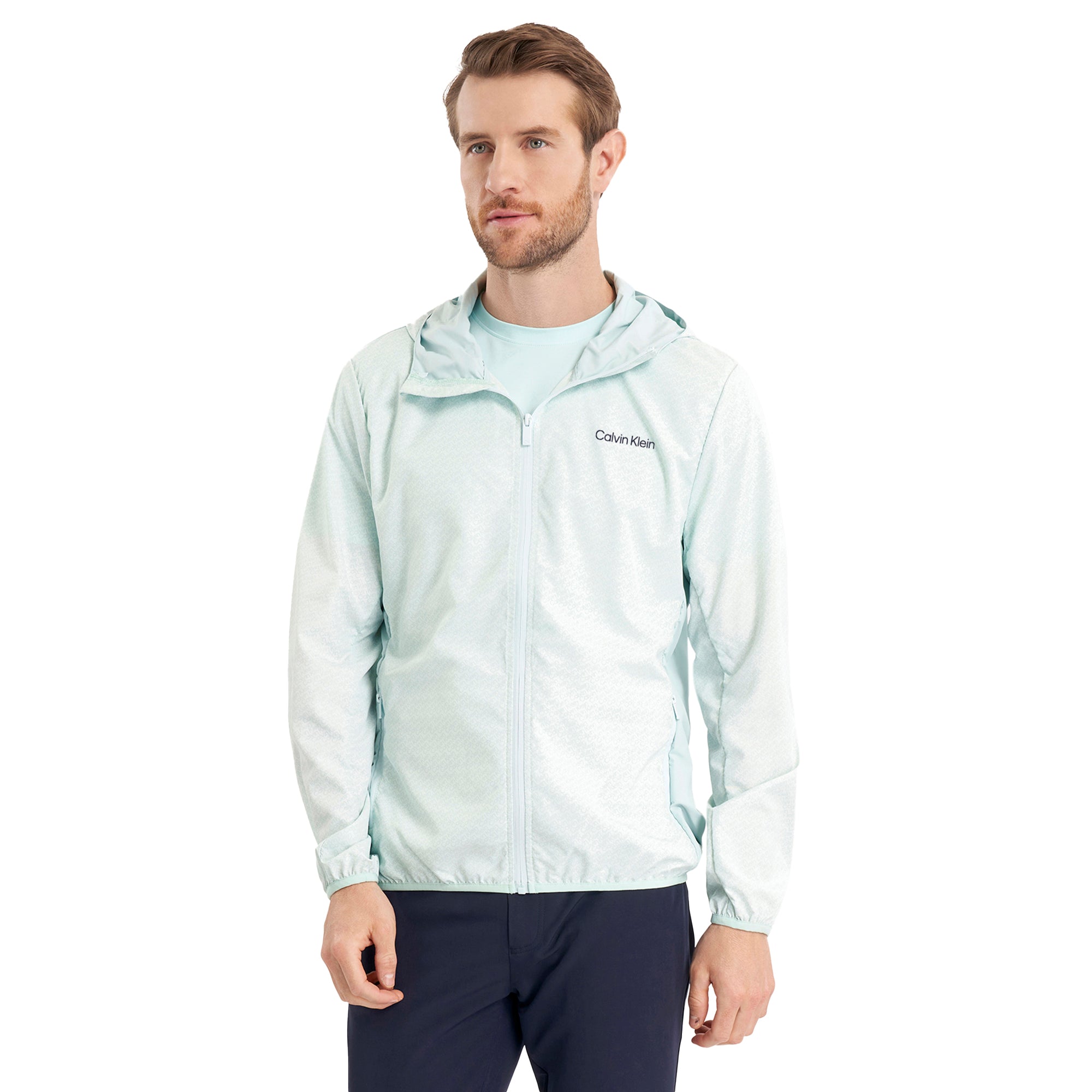 Calvin Klein Golf Printed Windbreaker Jacket Light Jade