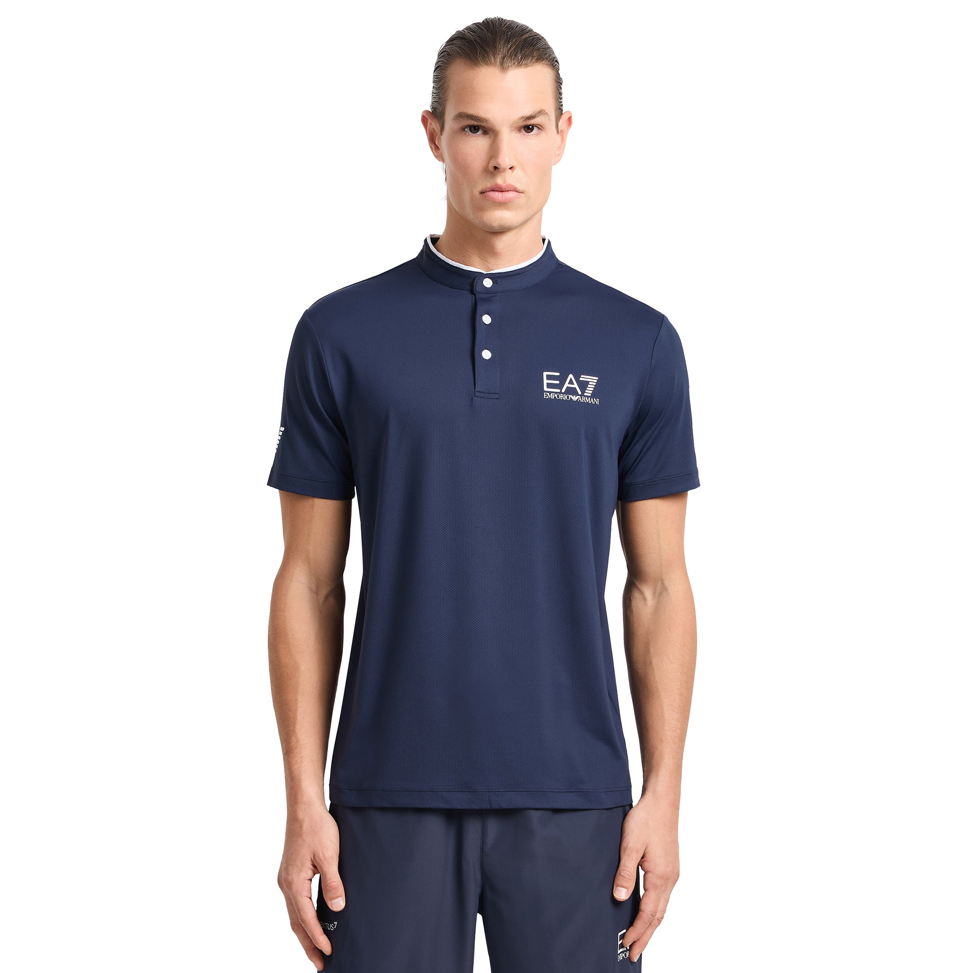 Emporio Armani EA7 Ventus7 Henley Polo Shirt - Navy 1554 - PJEMZ