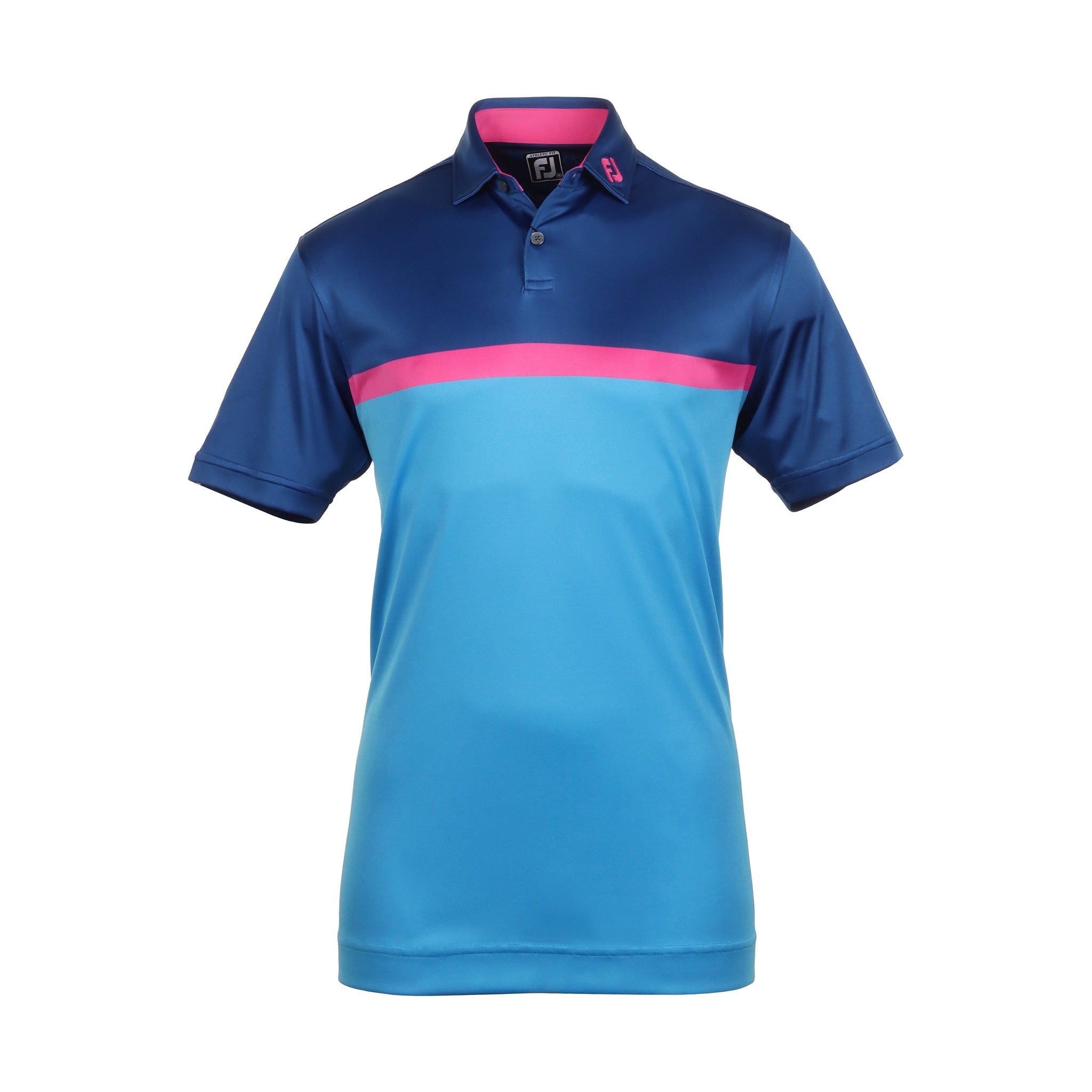 FootJoy Colour Block Interlock Golf Shirt Ocean/Deep Blue/Berry