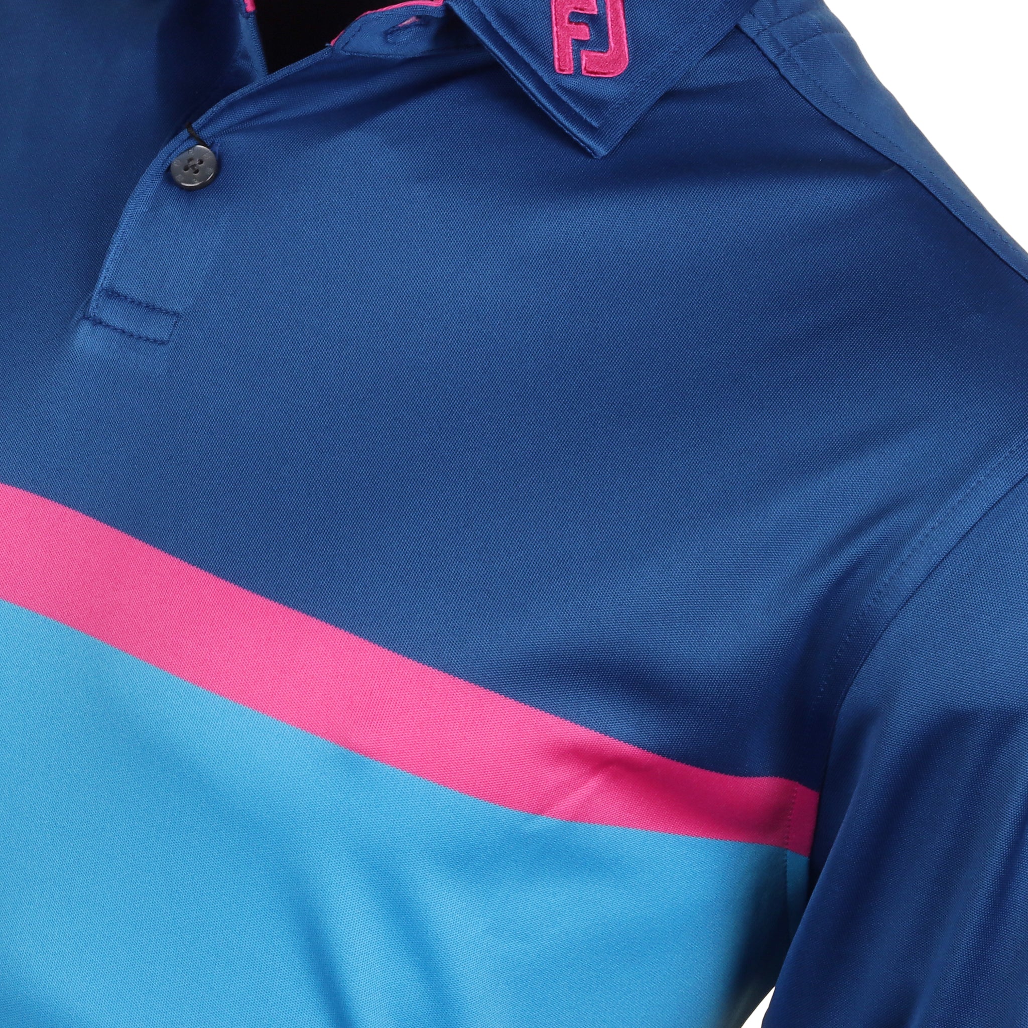 FootJoy Colour Block Interlock Golf Shirt Ocean/Deep Blue/Berry