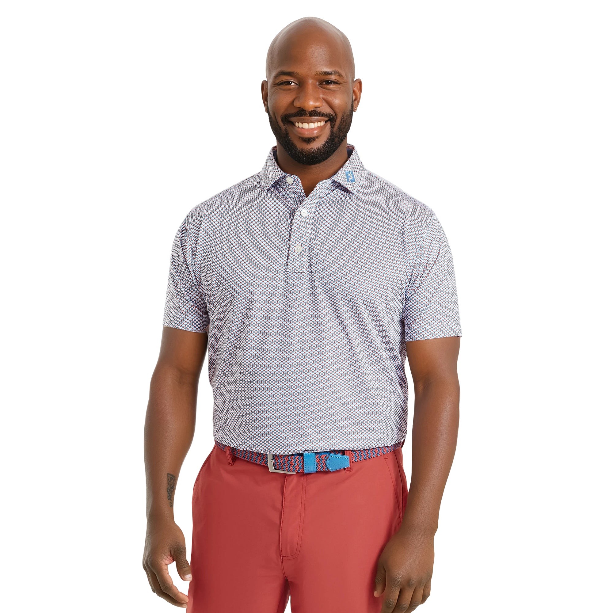 FootJoy FJ Nautical Flag Print Lisle Shirt - Pink Pop/Vivid Violet