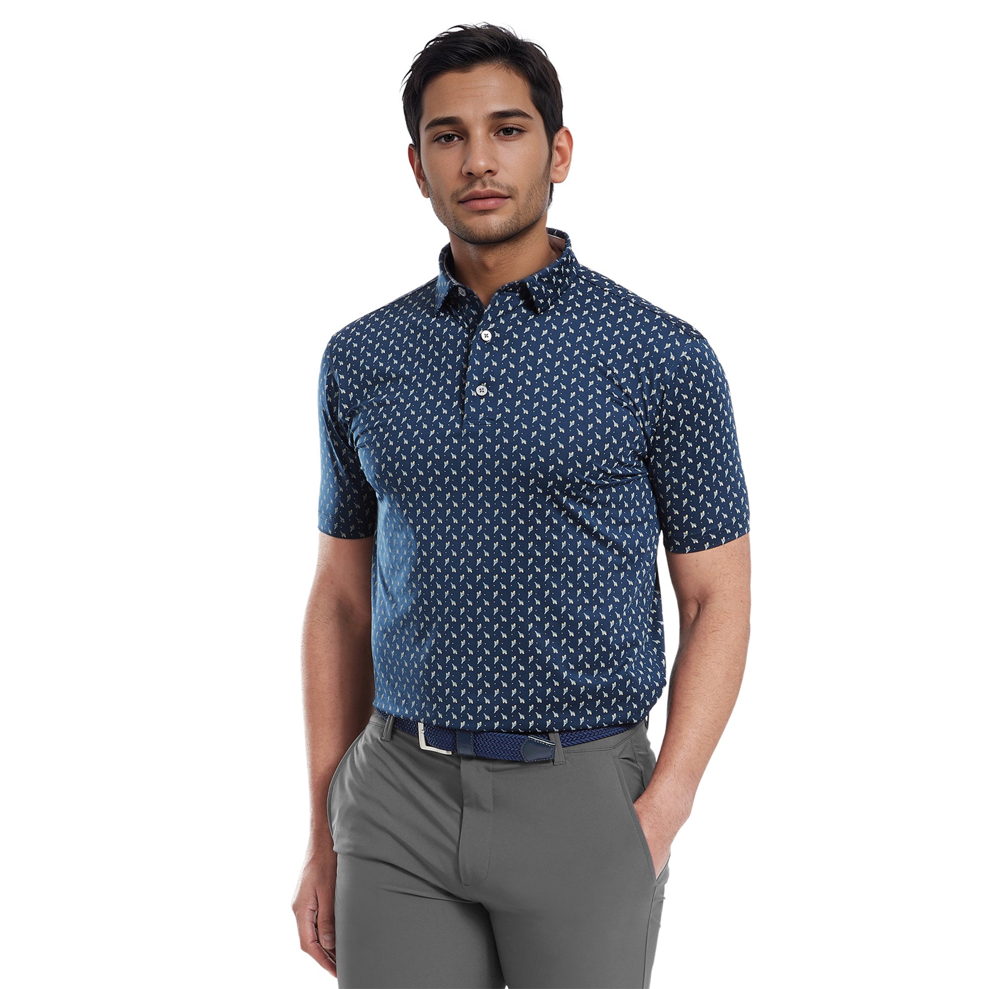 FootJoy Flower Bud Foulard Lisle Golf Shirt Navy
