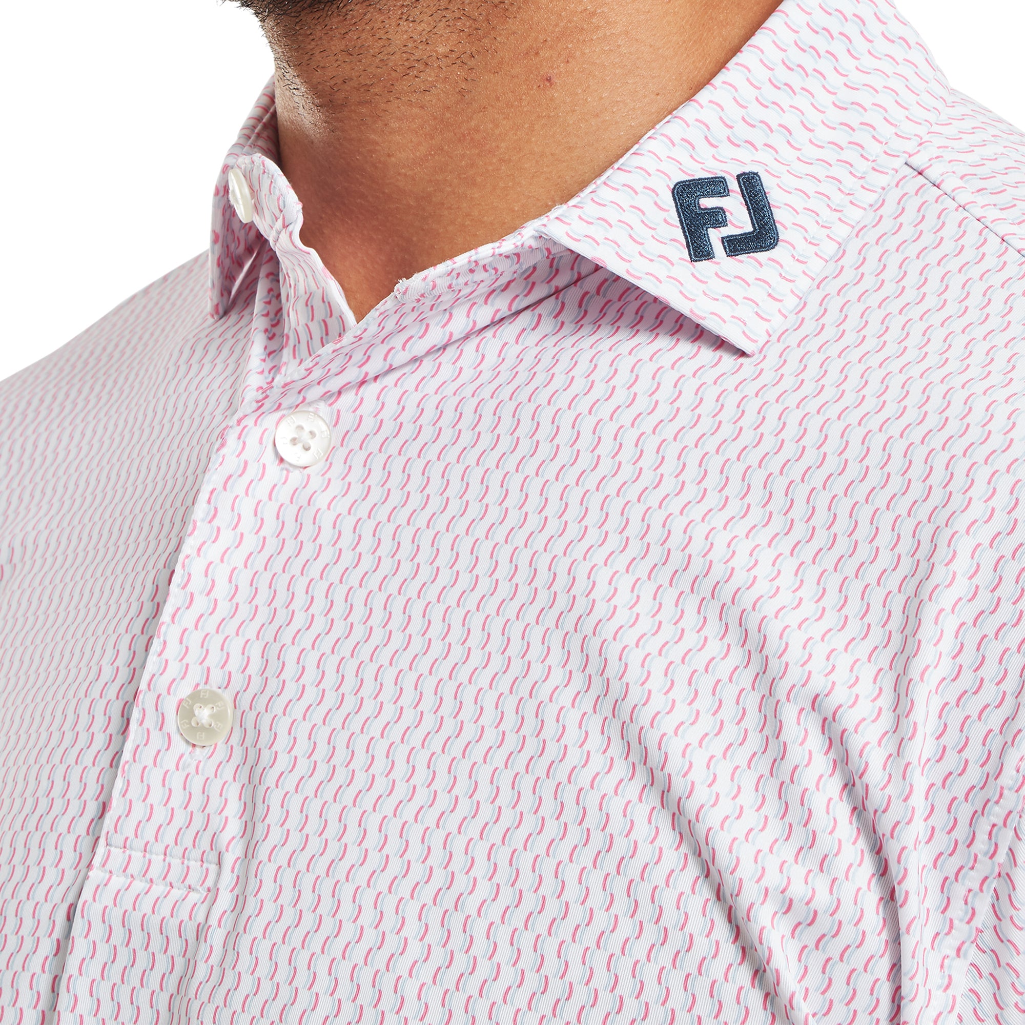 FootJoy Wiggle Print Lisle Golf Shirt - White/Pink Lemonade - 33999 ...