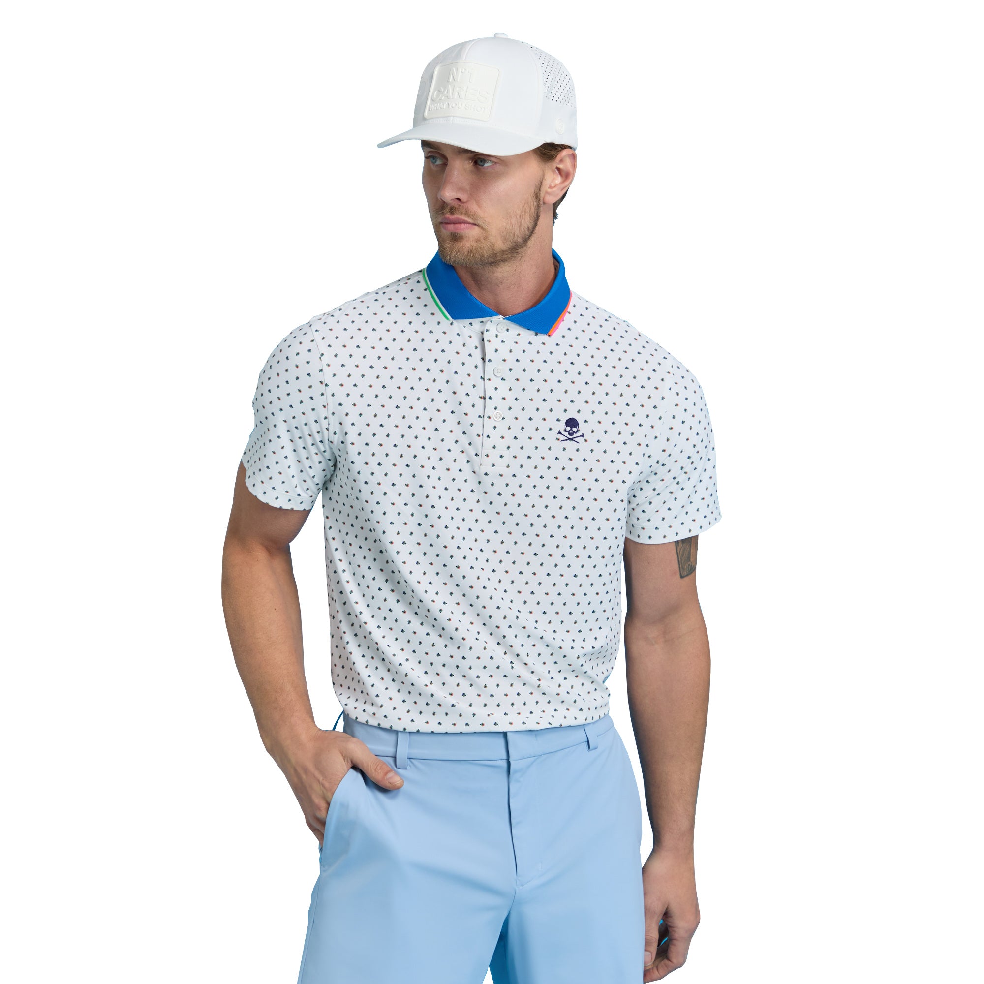 G/FORE Ditsy Floral Tech Pique Polo Shirt Snow 