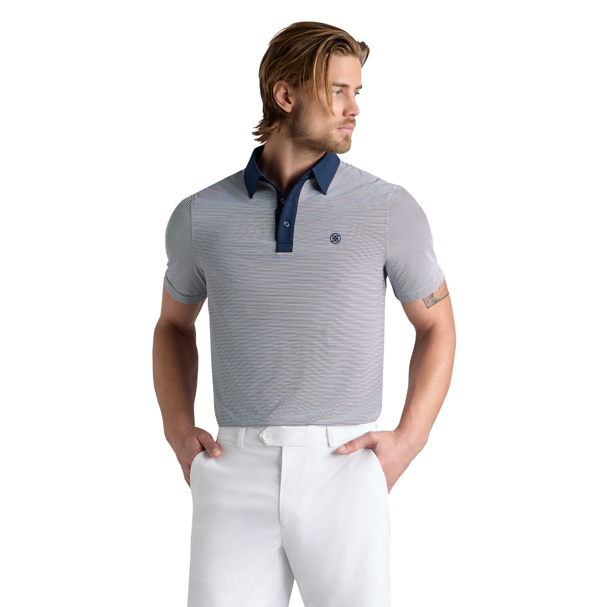 G/FORE Feeder Stripe Fine Tech Jersey Polo Shirt Twilight