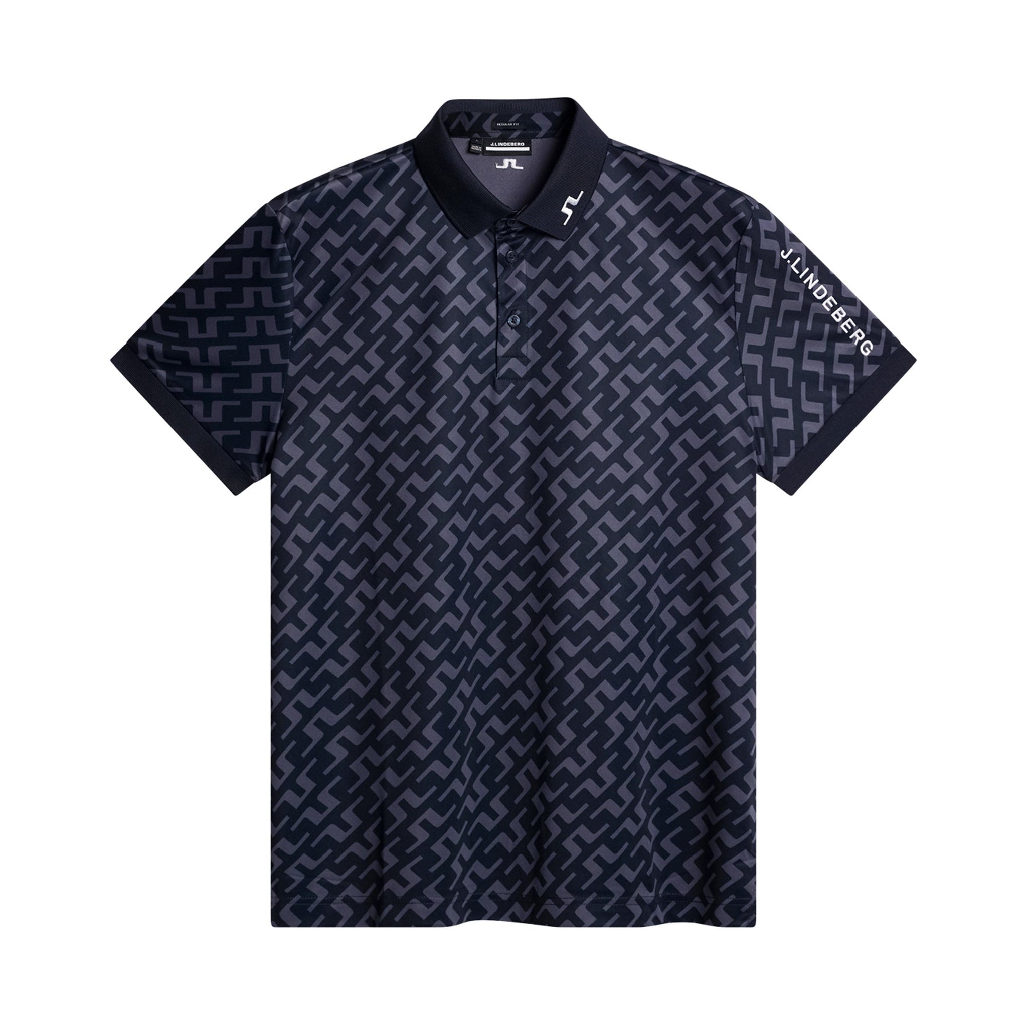 J.Lindeberg Golf Tour Tech Print Polo Shirt FW24 Bias Bridge Blue O518