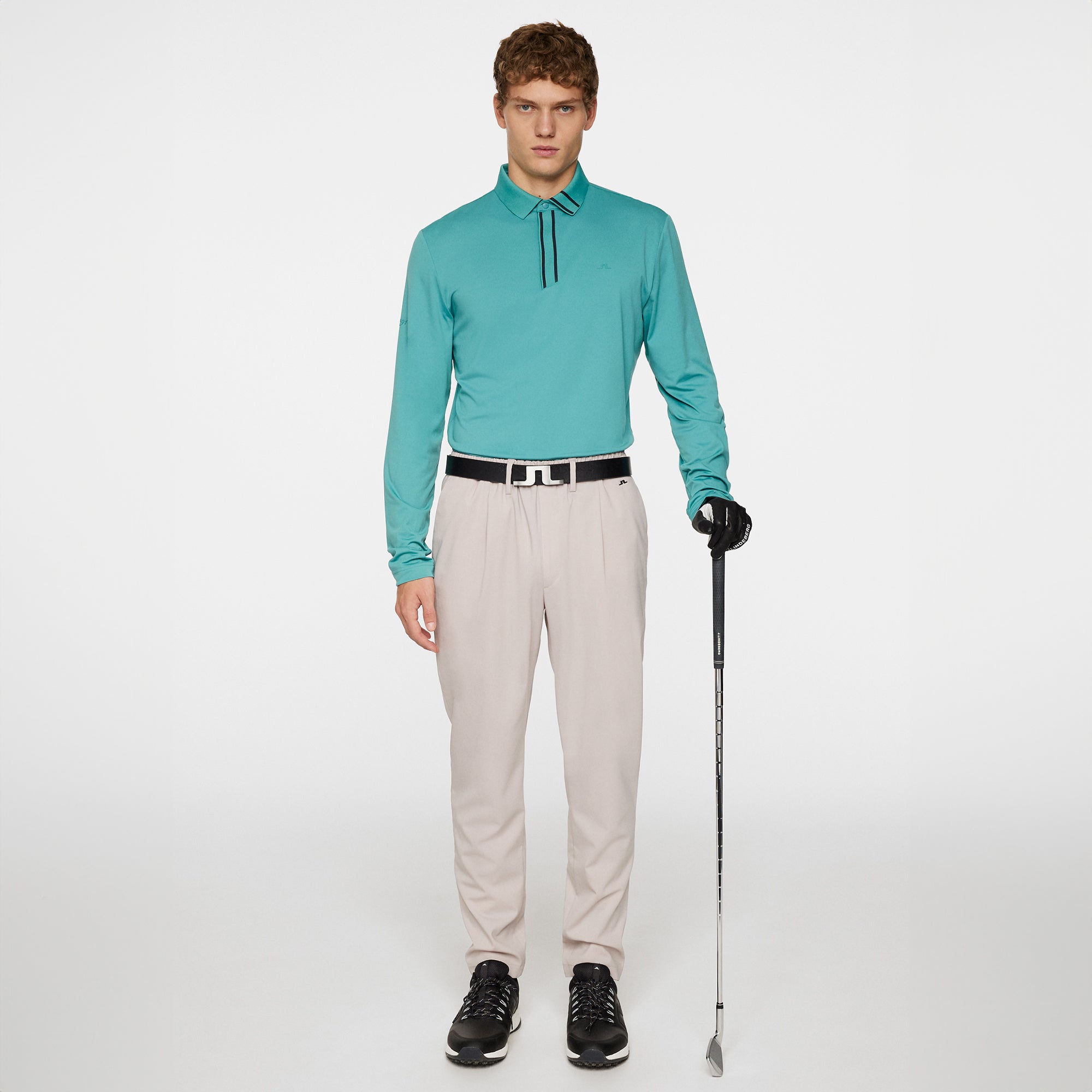 J.Lindeberg Golf x Glenmuir Viktor Long Sleeve Polo Shirt Teal O257