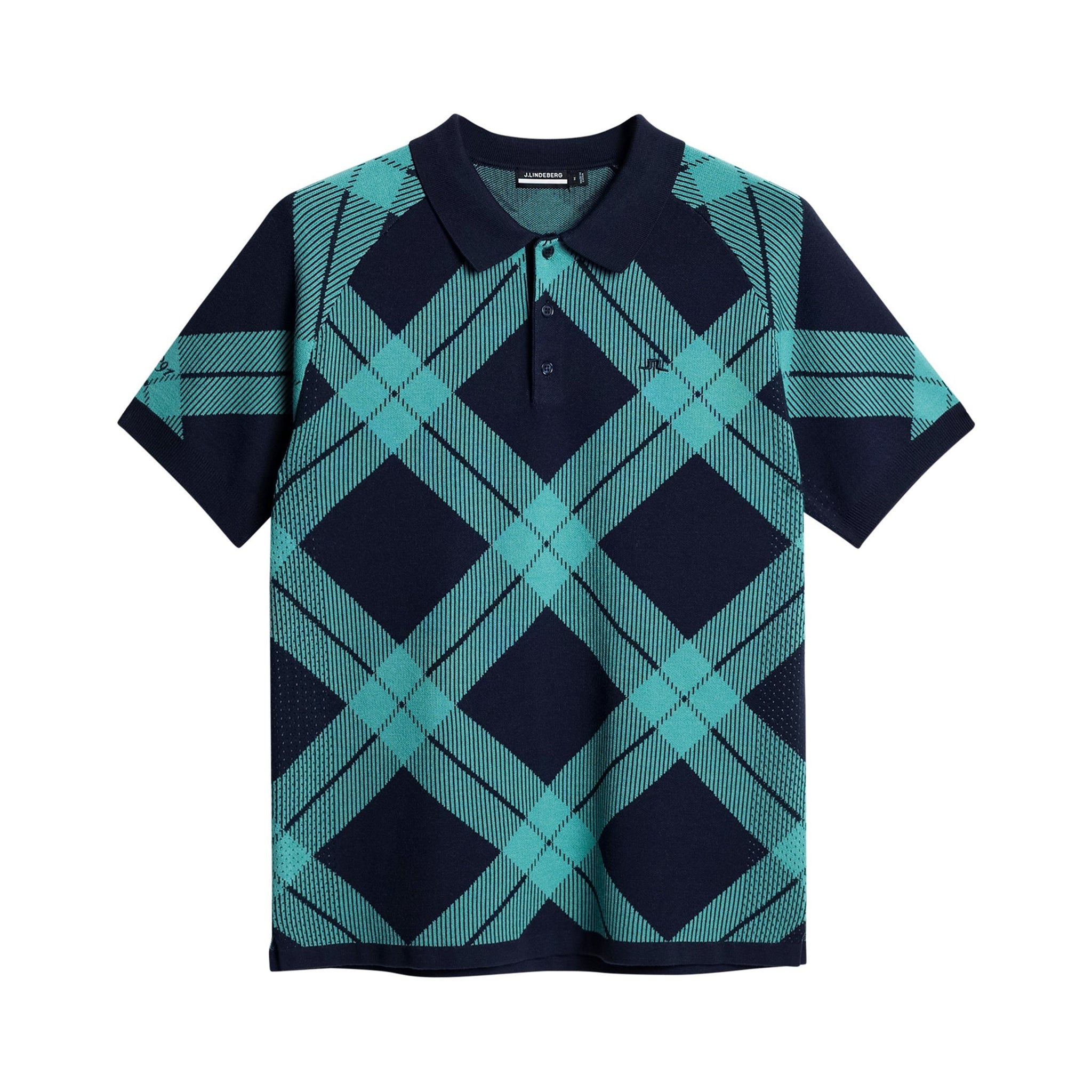 J.Lindeberg Golf x Glenmuir Martin Knitted Polo Shirt Glenmuir Tartan Teal W104
