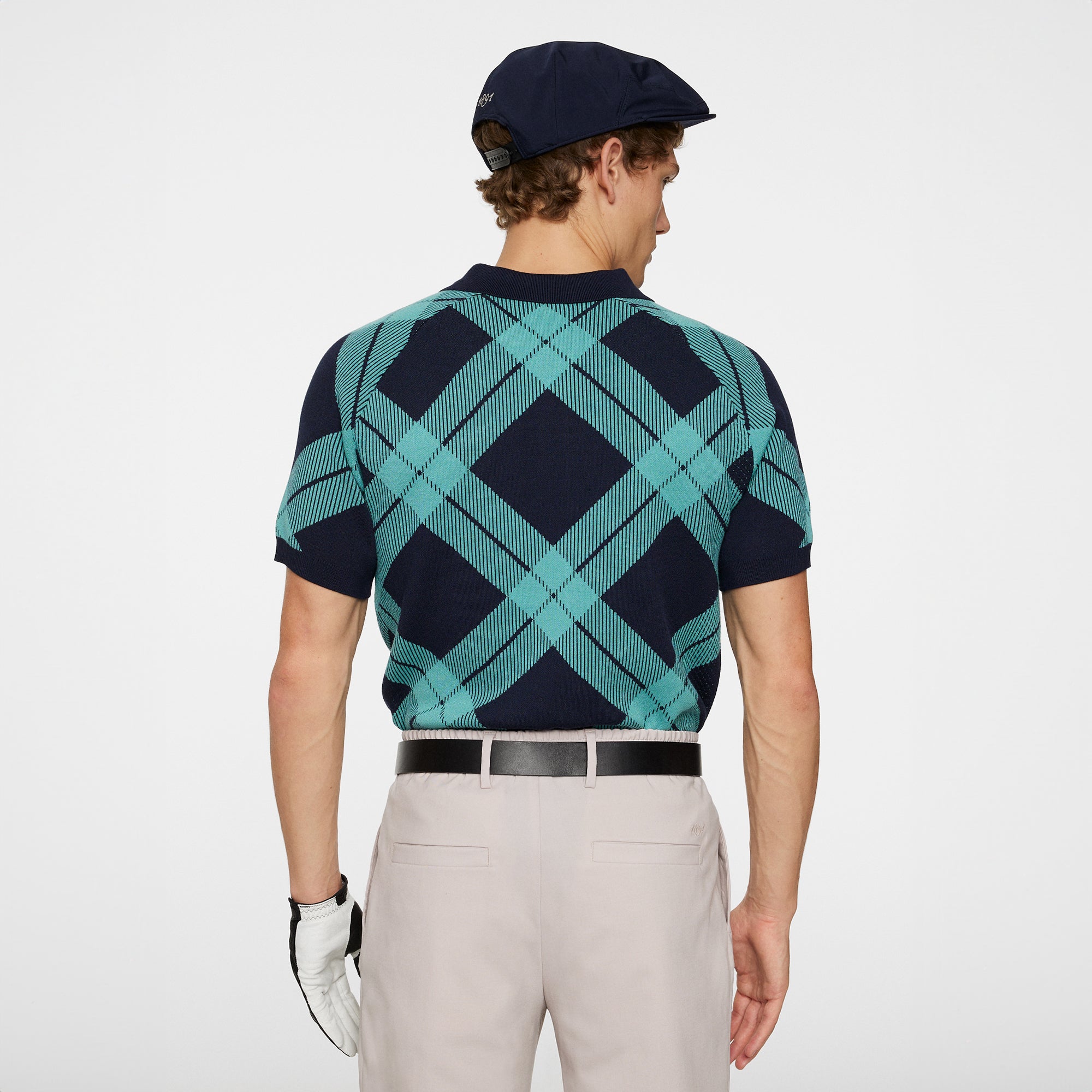 J.Lindeberg Golf x Glenmuir Martin Knitted Polo Shirt Glenmuir Tartan Teal W104