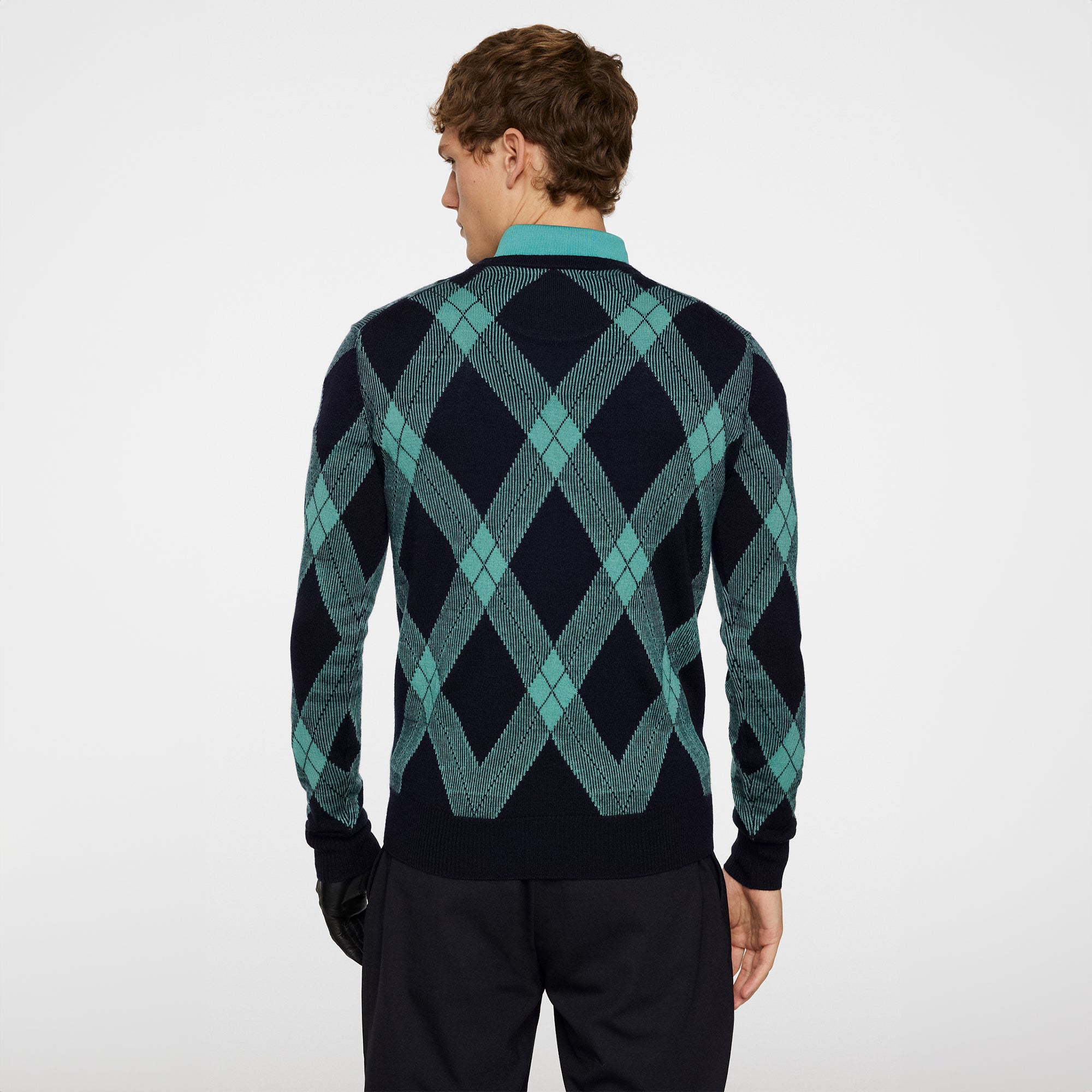 J.Lindeberg Golf x Glenmuir Billy V-Neck Sweater Glenmuir Tartan Teal W104