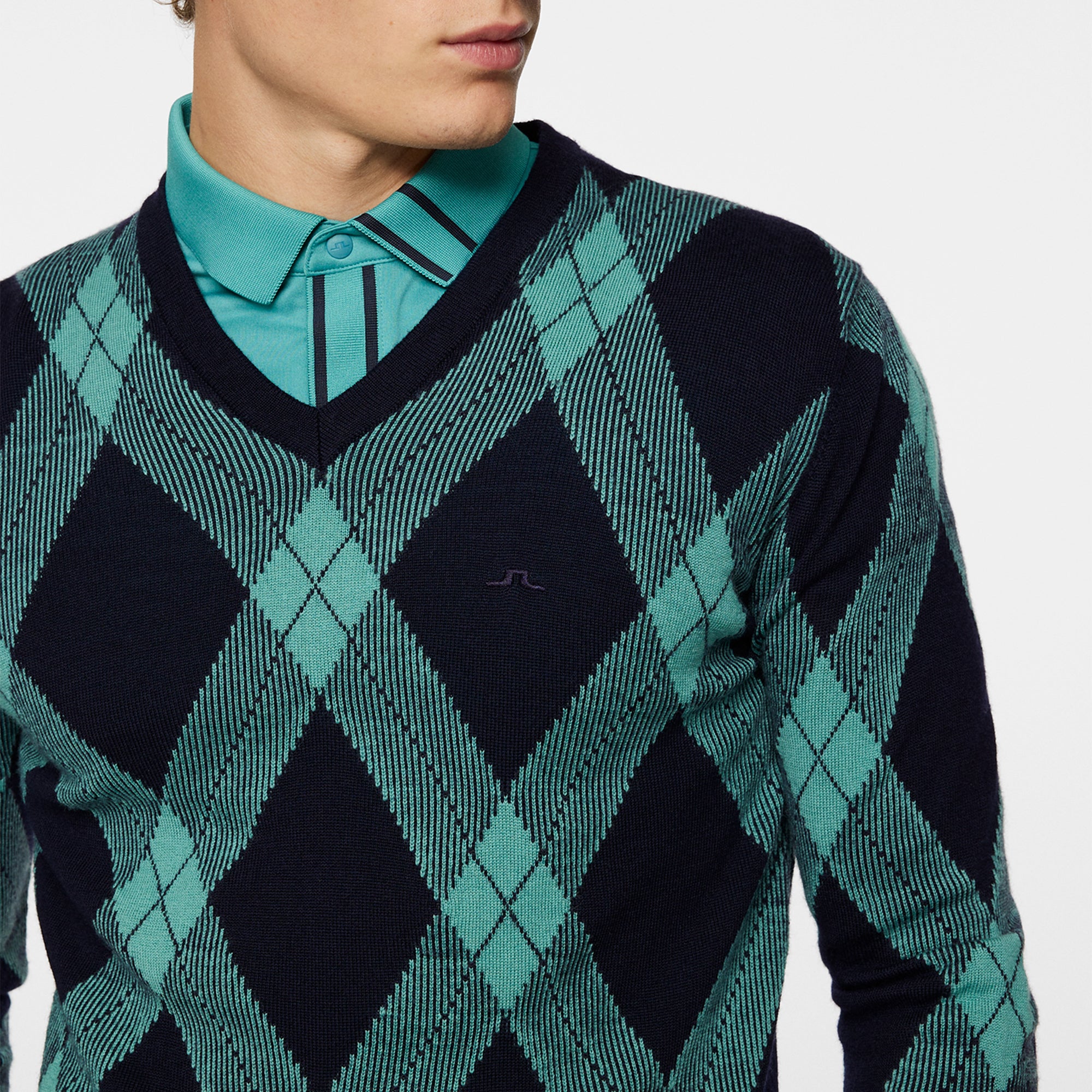 J.Lindeberg Golf x Glenmuir Billy V-Neck Sweater Glenmuir Tartan Teal W104