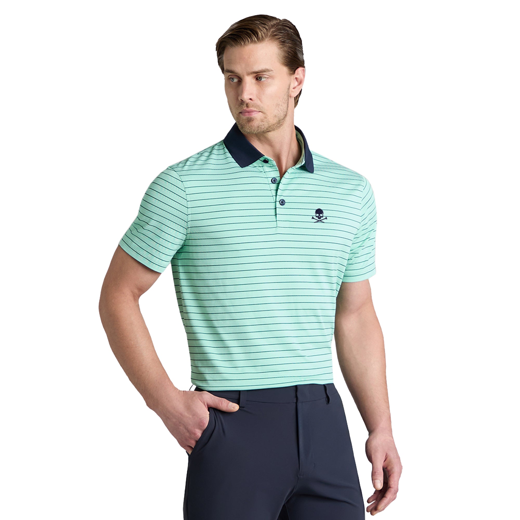 G/FORE Herringbone Stripe Tech Jersey Golf Polo Shirt - Clover ...