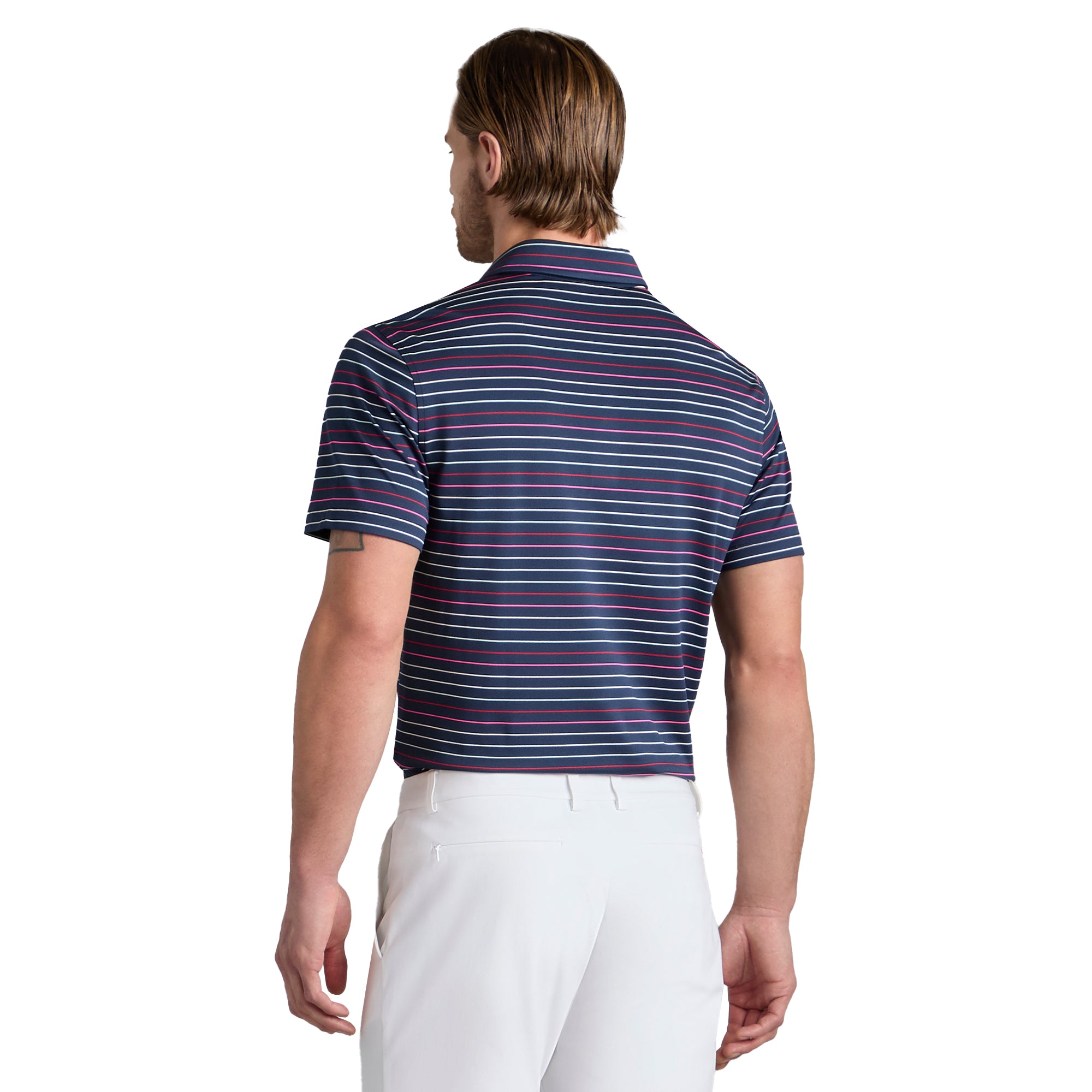 G/FORE Multi Stripe Tech Pique Polo Shirt - Twilight/Lava - GMP000089 ...