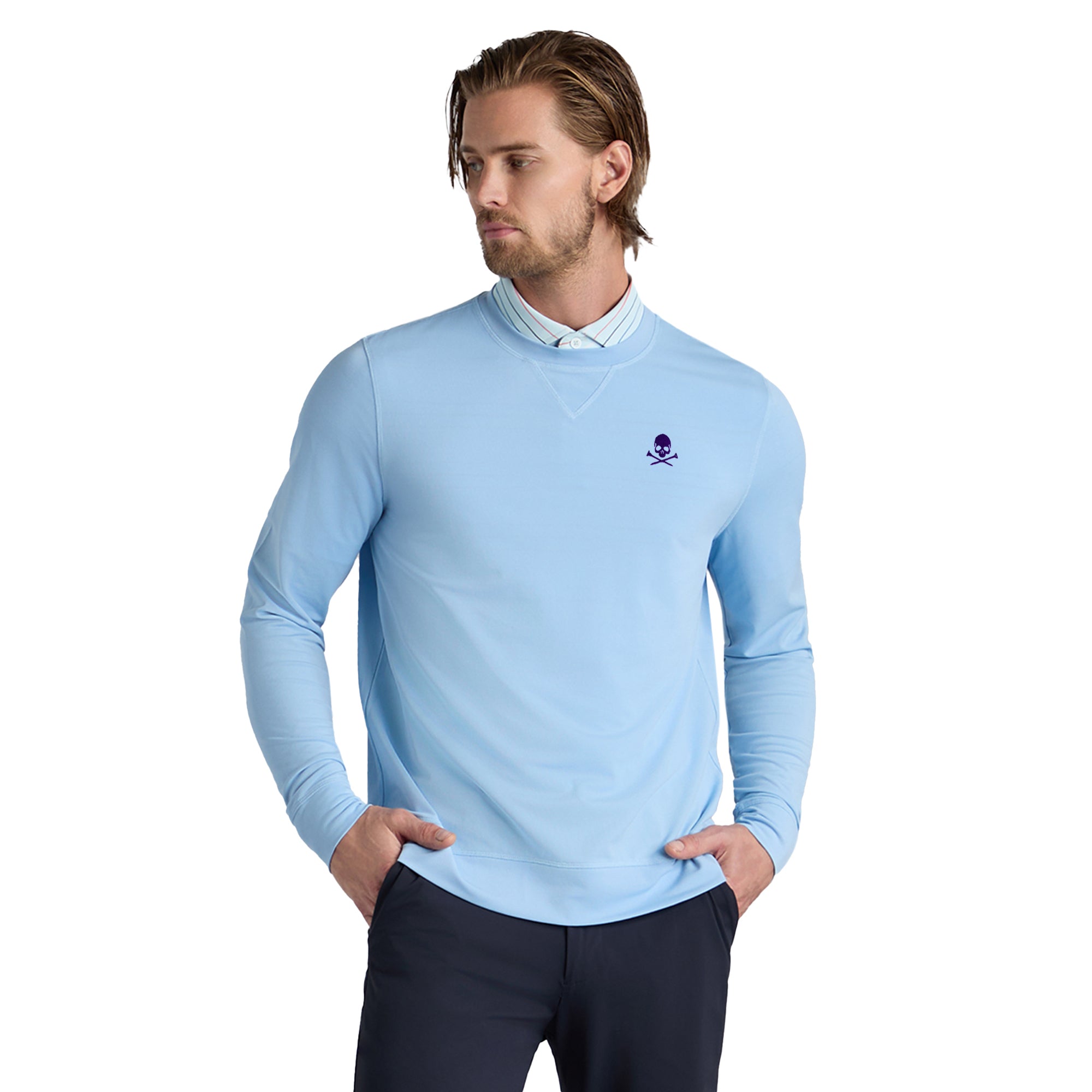 G-FORE Performance Pique Crew Neck Sweatshirt Baja Blue