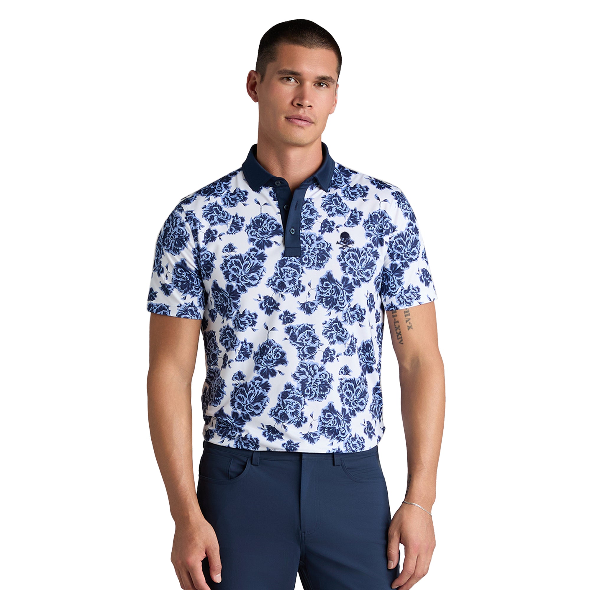 G/FORE Stamped Floral Tech Jersey Golf Polo Shirt - Willow - GMP000122 ...