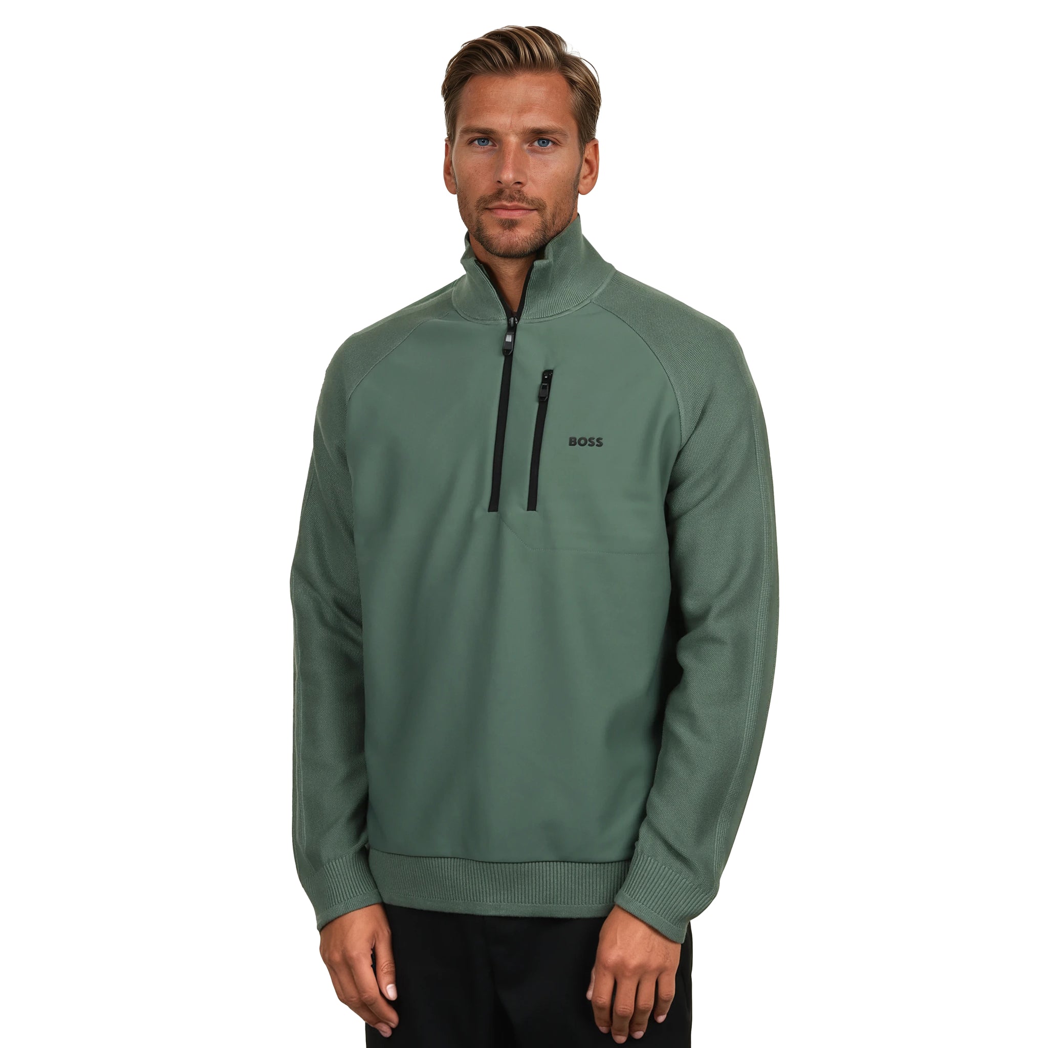 BOSS KN_Civic Hybrid 1/4 Zip WI25 - Sage Green 358 - 50547504-358