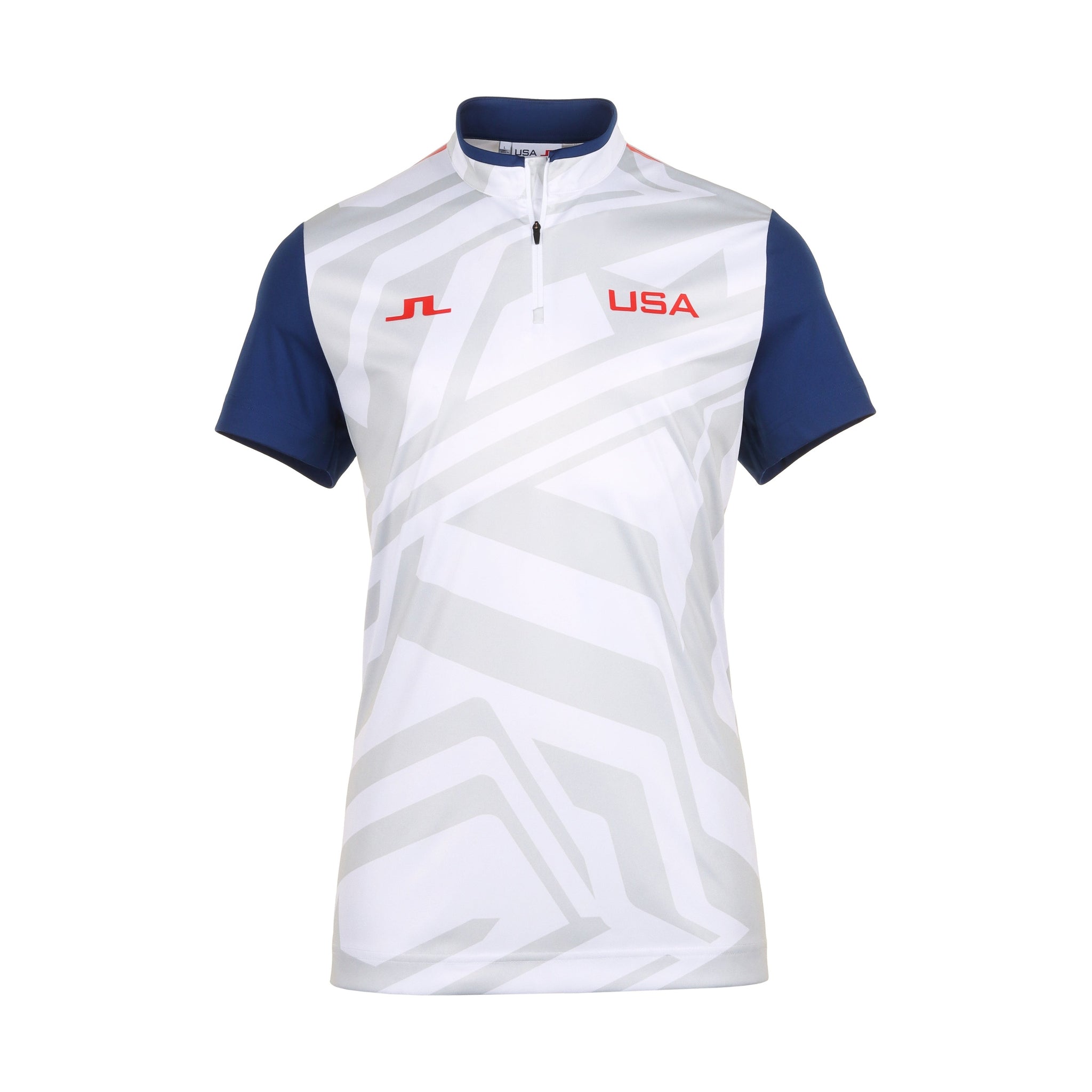 J.Lindeberg Golf x USA Fabien Mock Neck Olympic Polo Shirt US Golf White A051