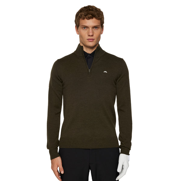 J.Lindeberg Golf Kian Knitted Zip Neck Sweater FW25 - Forest