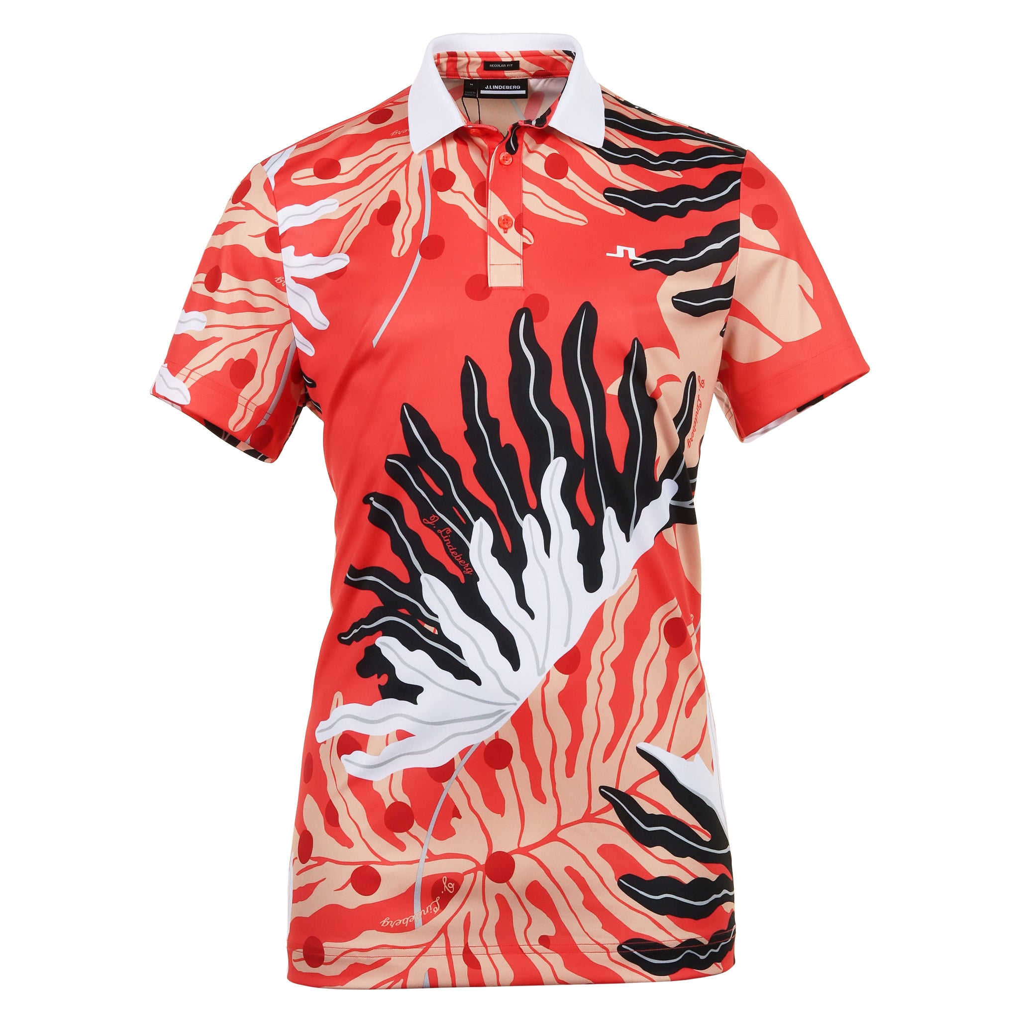 J.Lindeberg Golf Martin Print Polo Shirt GMJT10037 Paradise Monstera Coral  G140 | Function18 | Restrictedgs