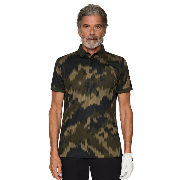 J.Lindeberg Golf Tour Tech Print Polo Shirt FW25 - Warp Forest