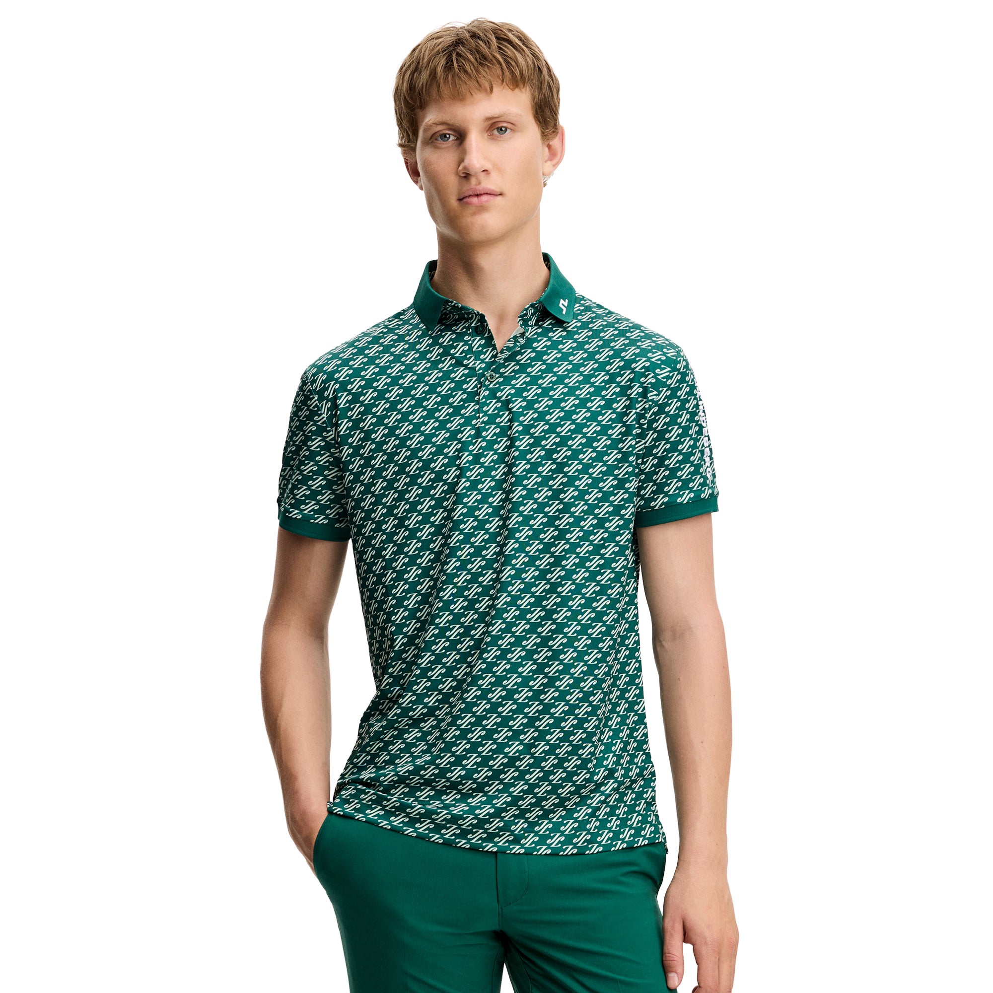 J.Lindeberg Golf Tour Tech Print Polo Shirt SH26 - Grove Blue O634