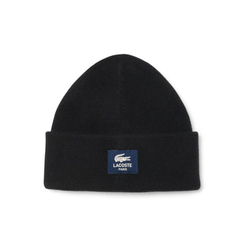 Lacoste Ribbed Cotton Badge Beanie Hat