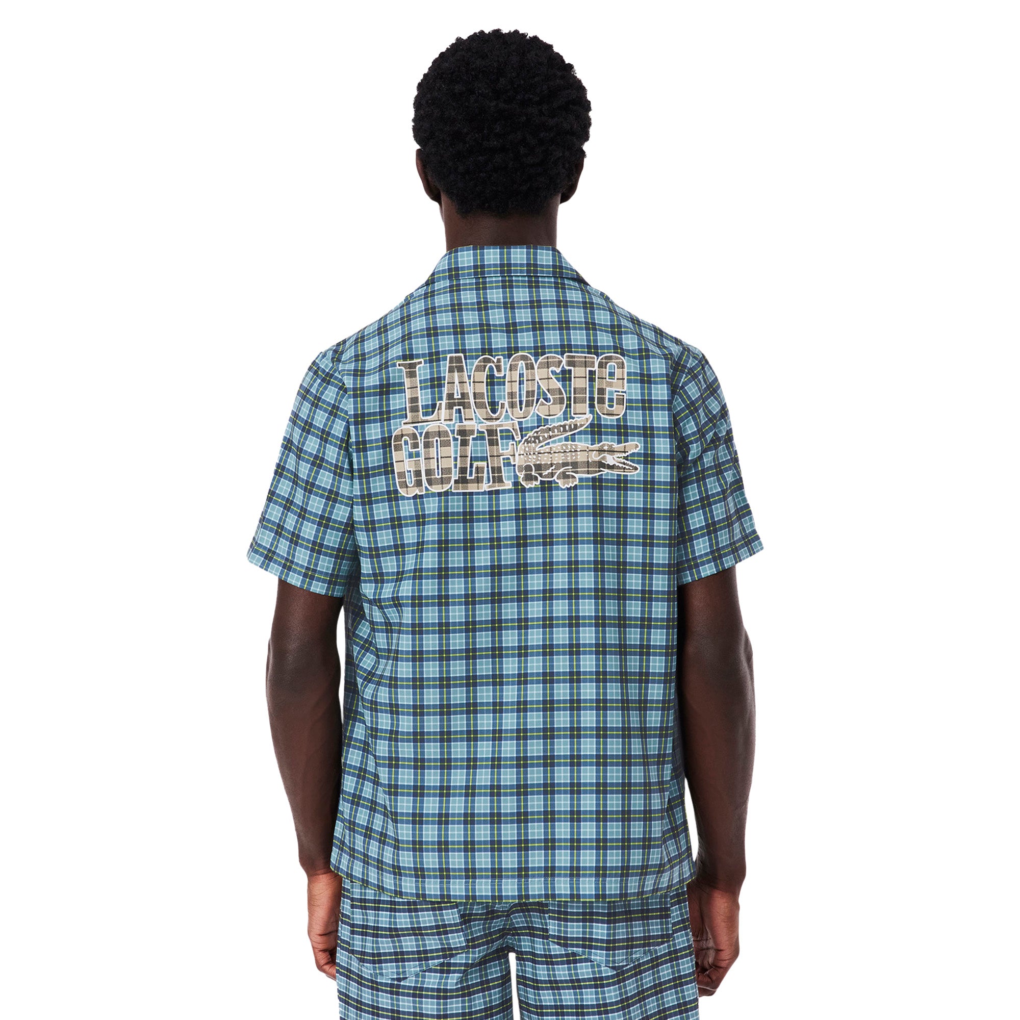 Lacoste Chequered Button Up Golf Shirt Blue/Navy Blue HIP