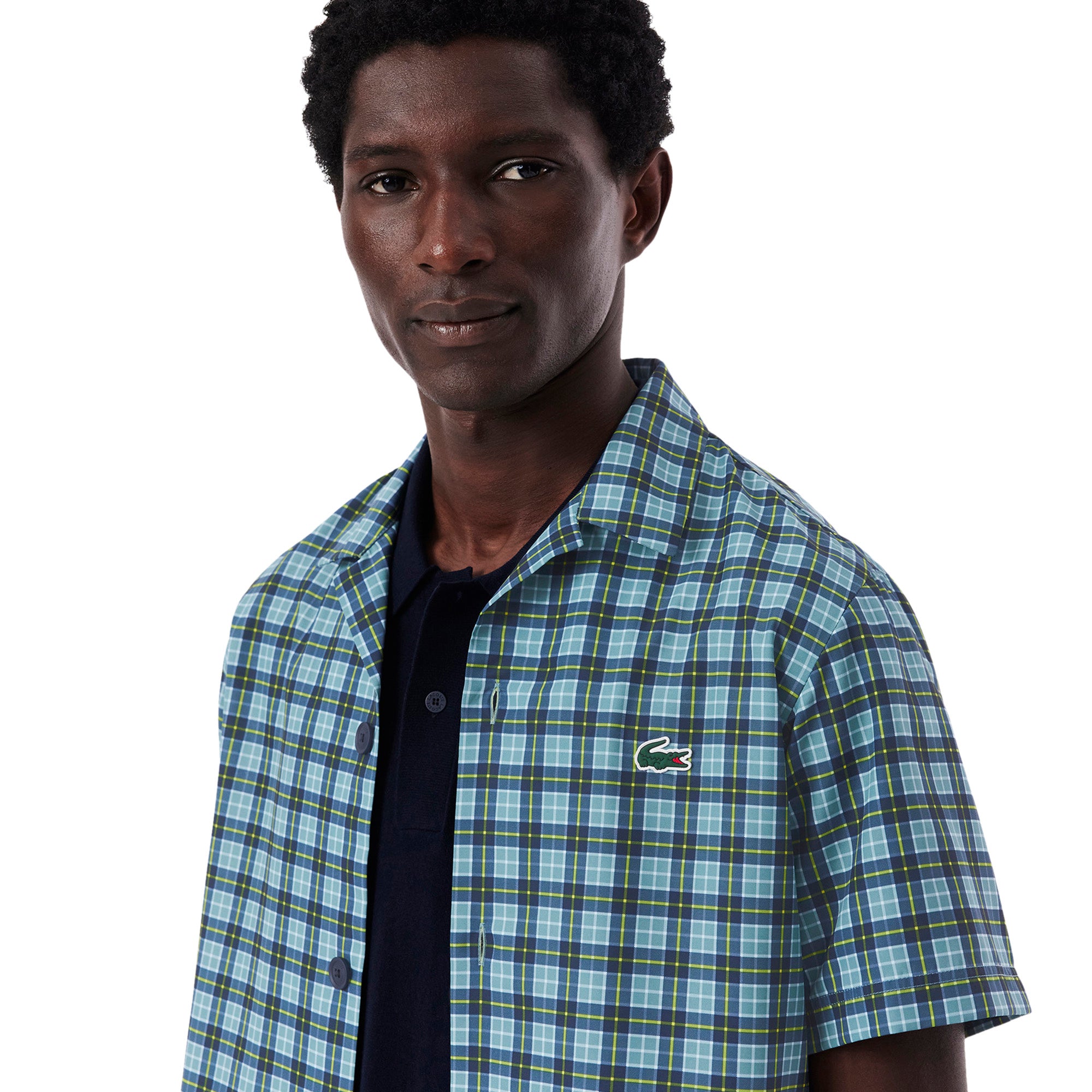 Lacoste Chequered Button Up Golf Shirt Blue/Navy Blue HIP
