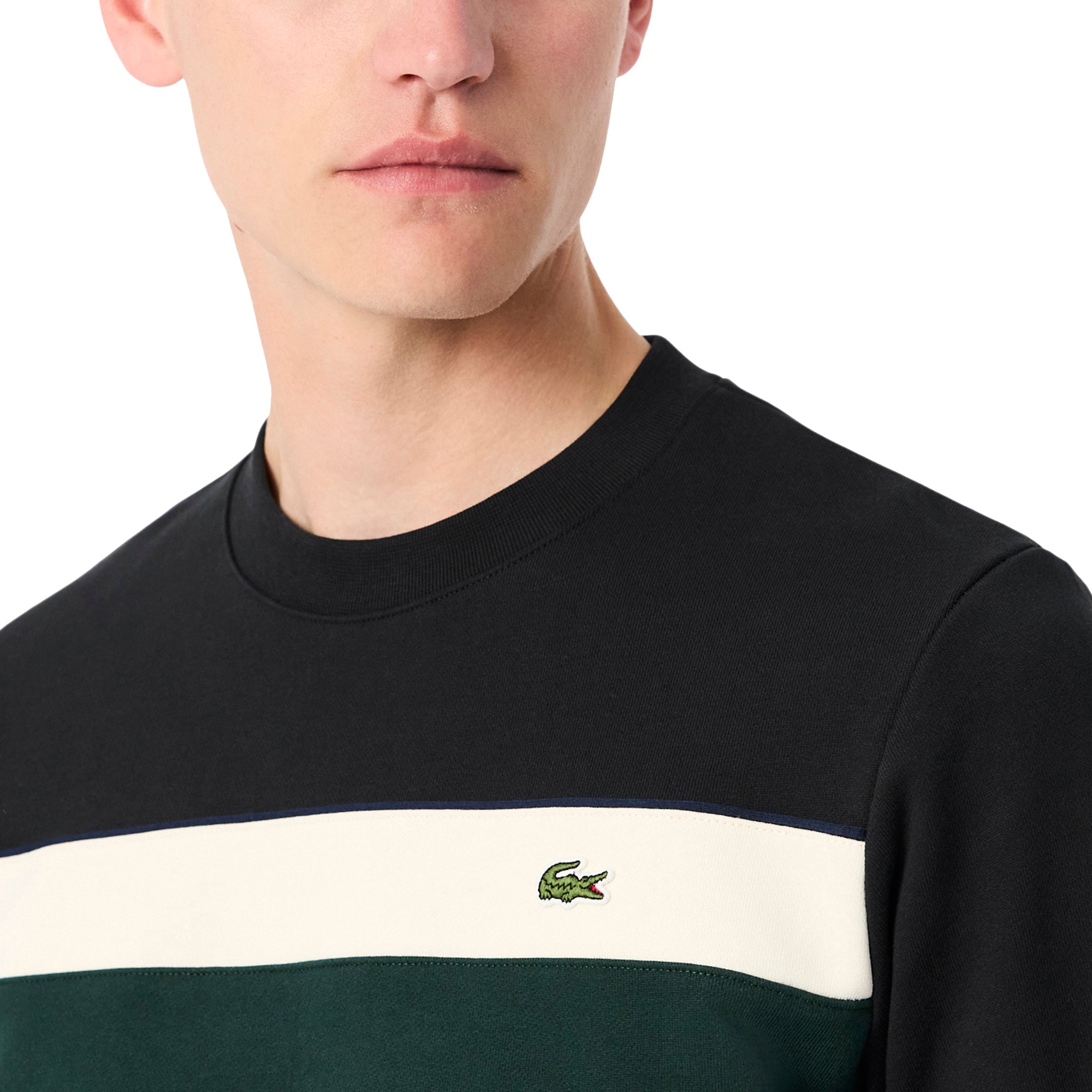 Lacoste Colour Block Fleece Sweater Black White Green 6XH