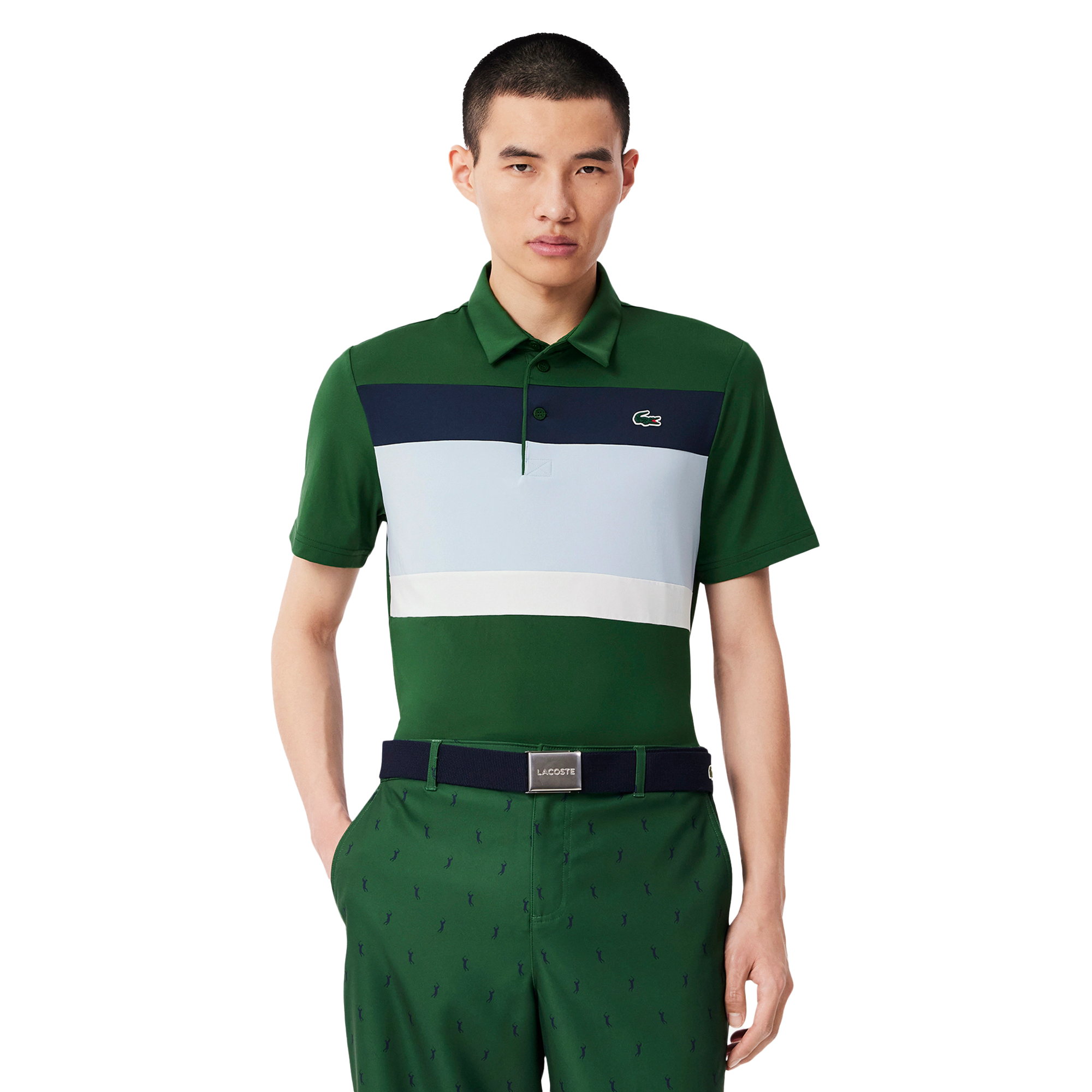 Lacoste Golf Colour Block Polo Shirt Green/Light Blue/Navy DJI