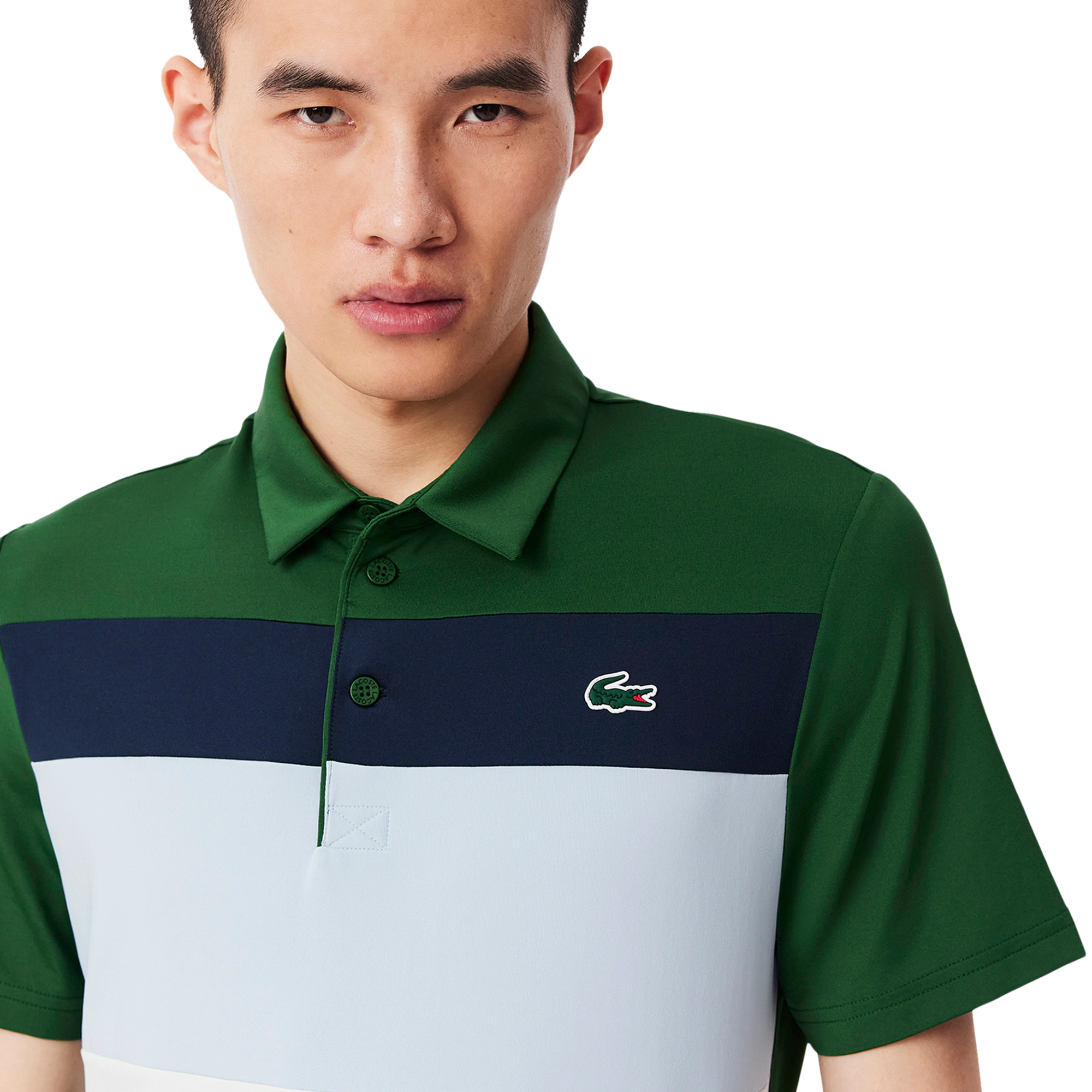 Lacoste Golf Colour Block Polo Shirt Green/Light Blue/Navy DJI