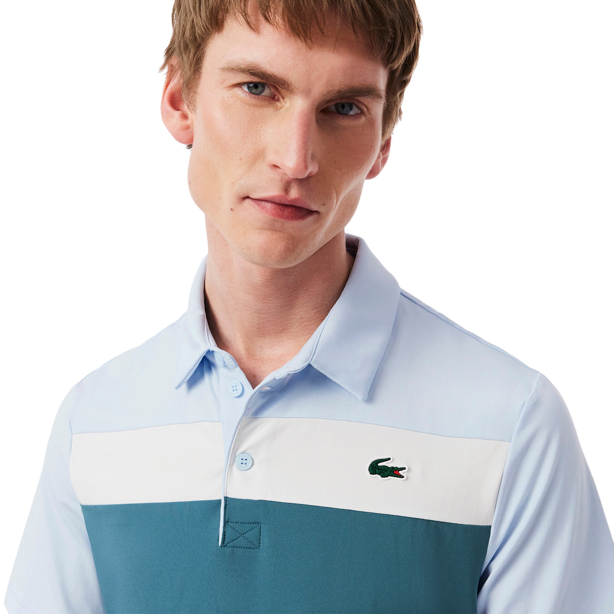 Lacoste Golf Colour Block Polo Shirt Light Blue/Blue/White H9I