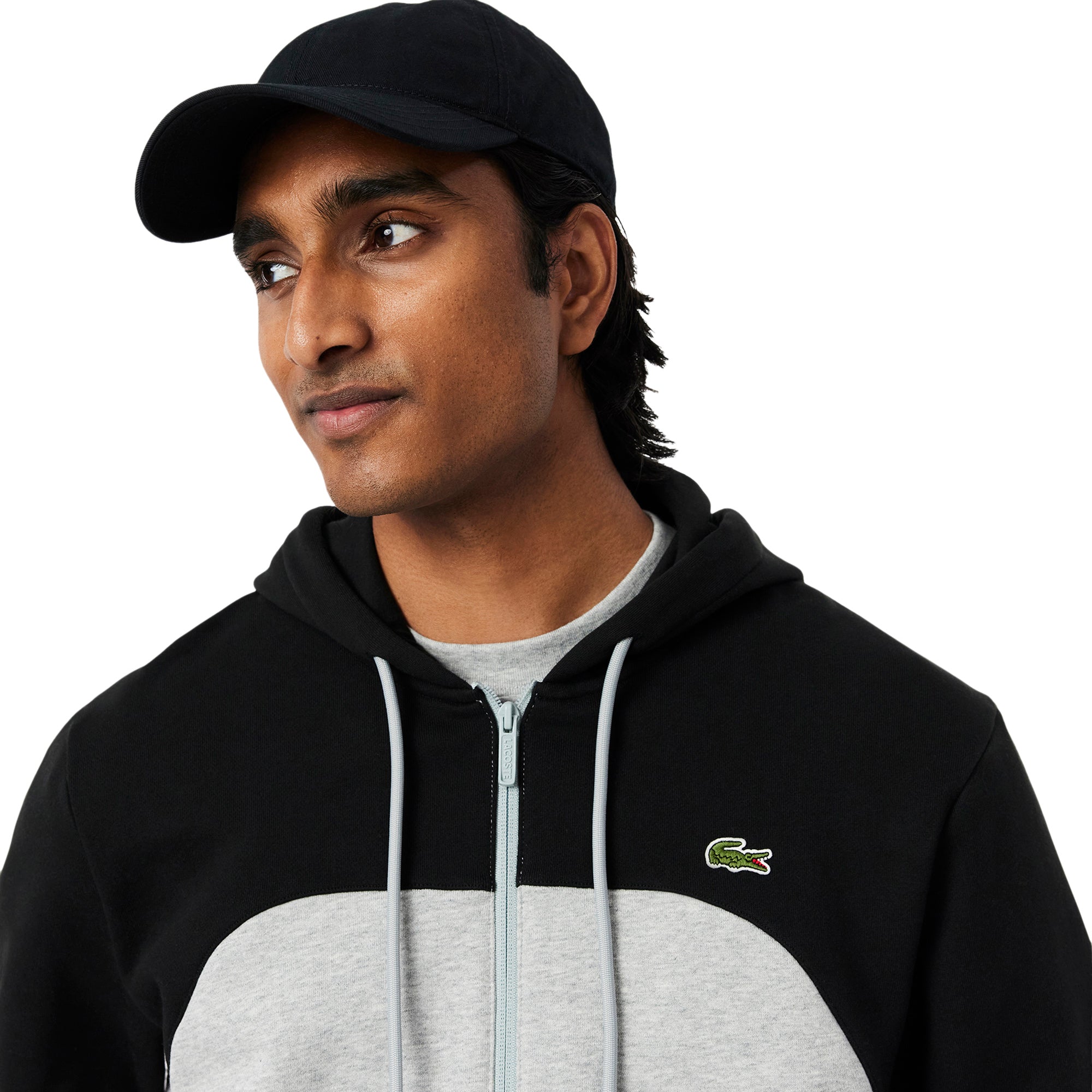 Lacoste Colourblock Full Zip Hoodie Grey Chine/Black LY3
