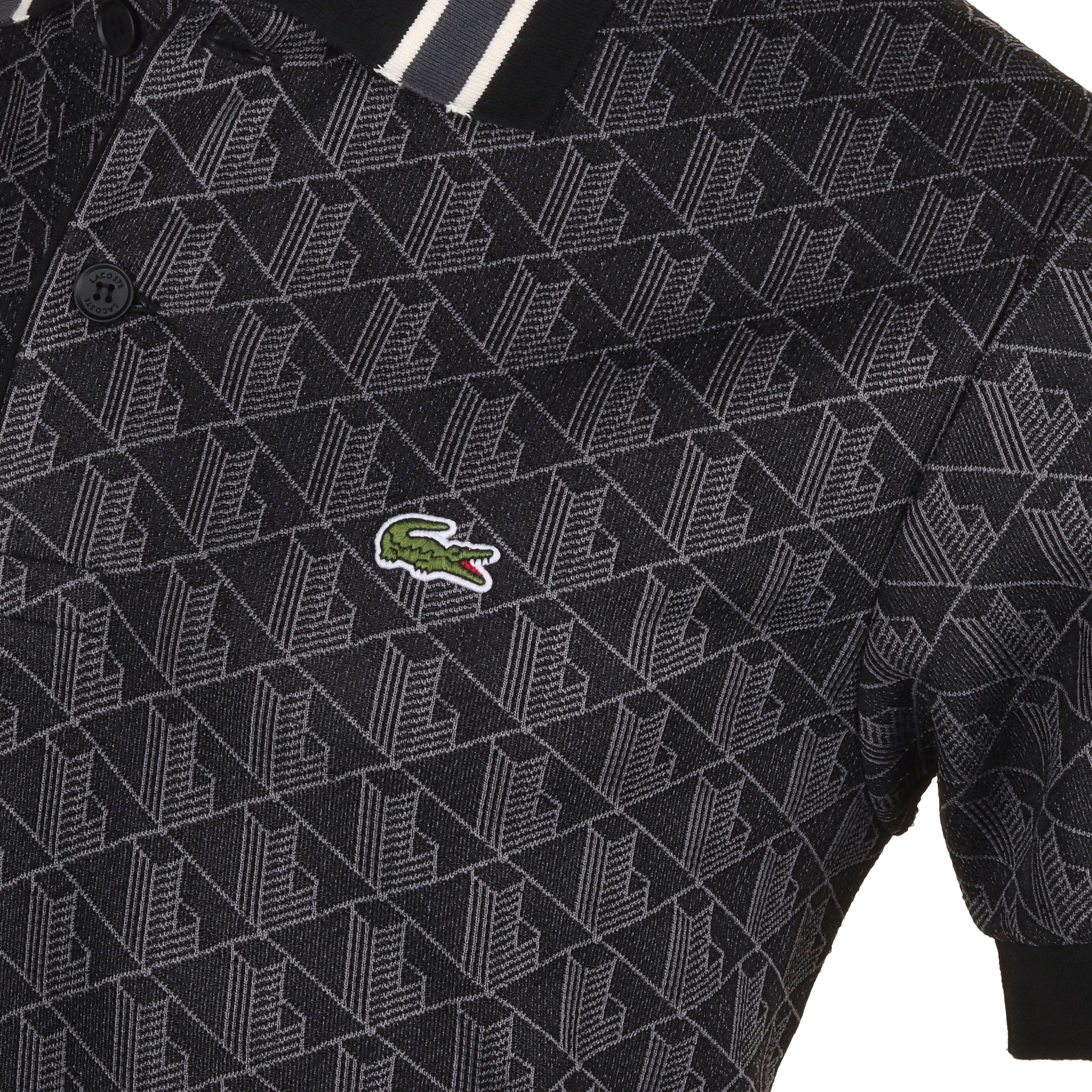 Lacoste Contrast Collar Monogram Polo Shirt FA24 Black/Graphite 4PC