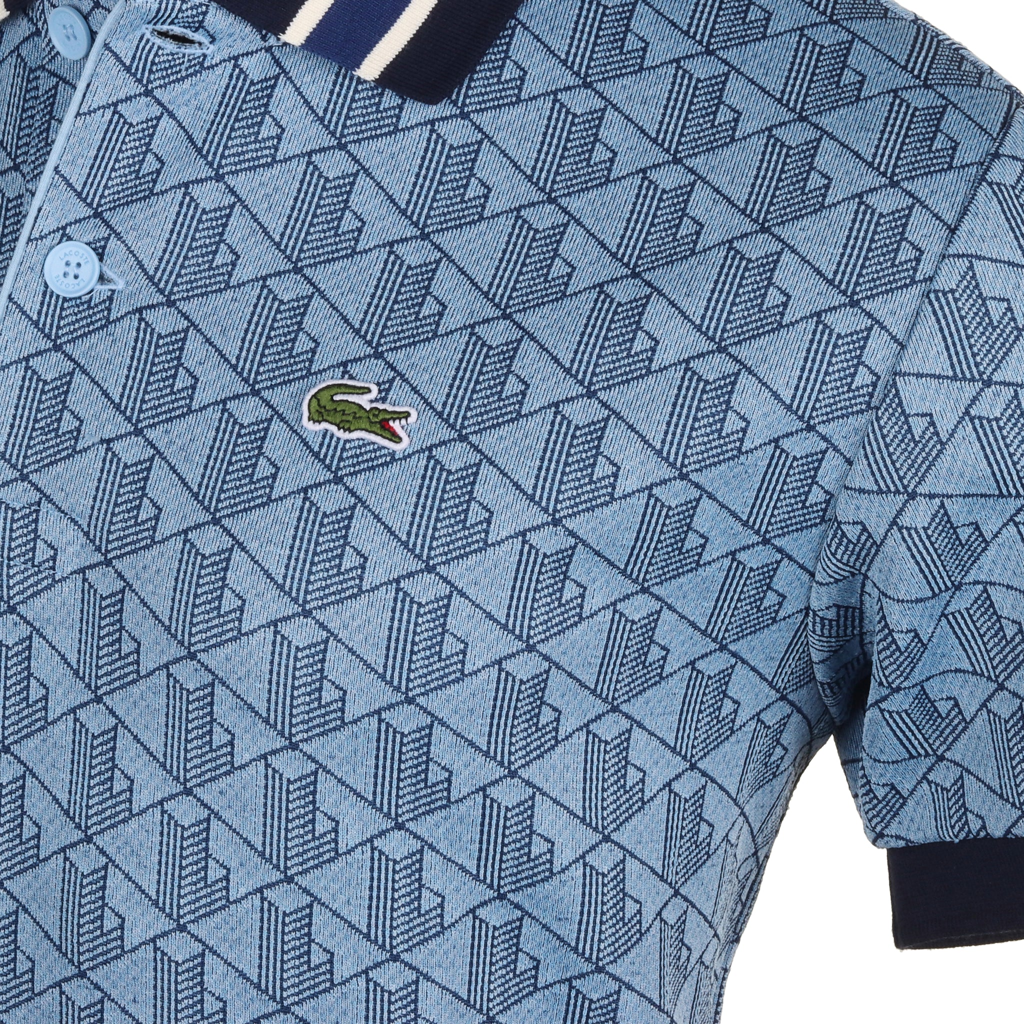 Lacoste Contrast Collar Monogram Polo Shirt FA24 Light Blue/Blue I8K