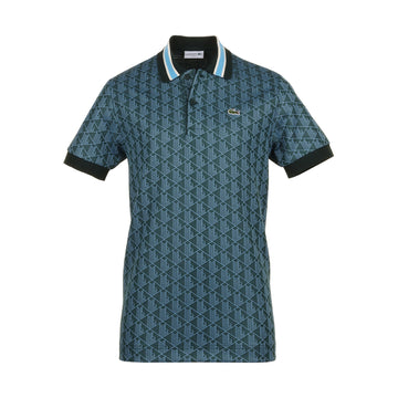 Lacoste Contrast Collar Monogram Polo Shirt FA24 Green/Argentine Blue IB4