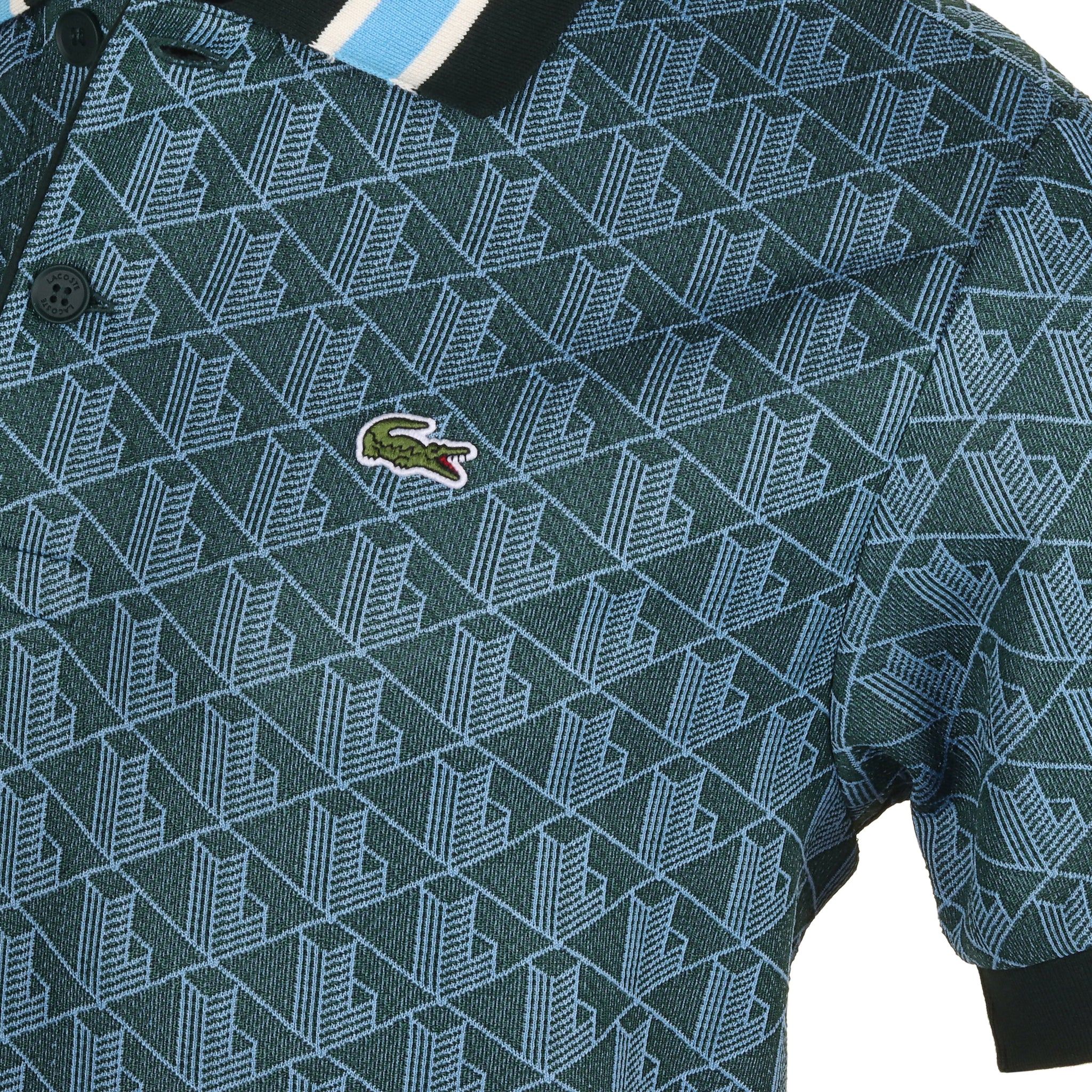 Lacoste Contrast Collar Monogram Polo Shirt FA24 Green/Argentine Blue IB4