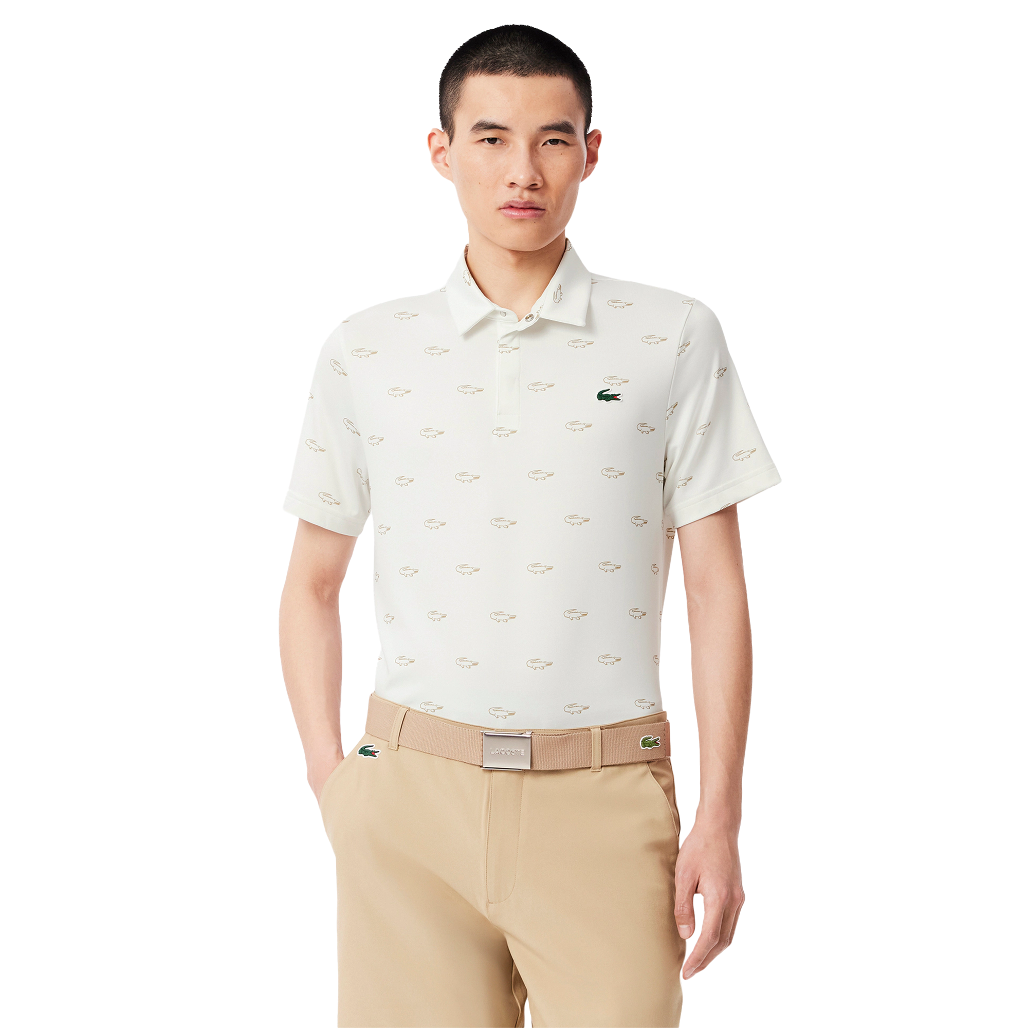 Lacoste Golf All Over Printed Polo Shirt White/Beige 4KF
