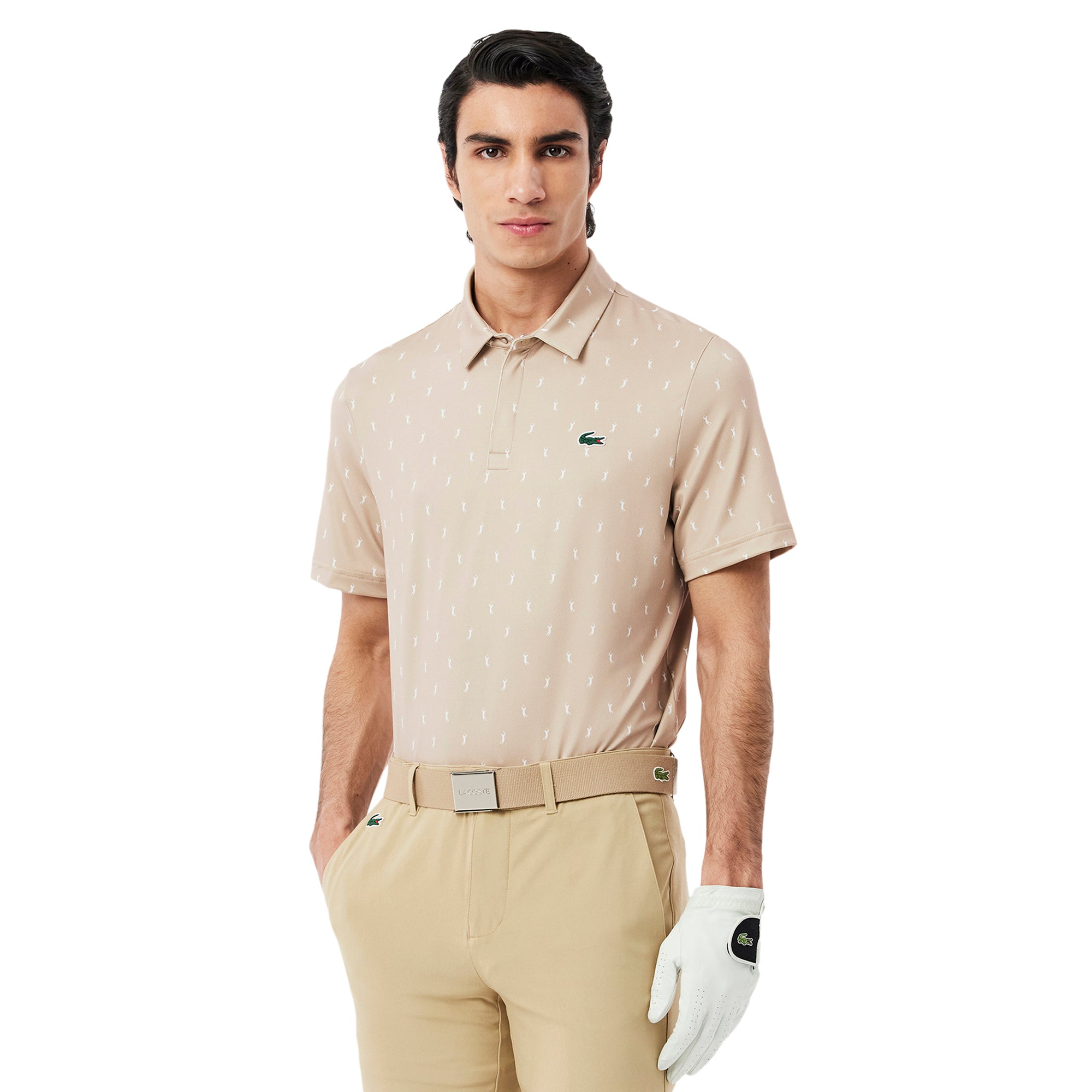 Lacoste Golf All Over Printed Polo Shirt Beige