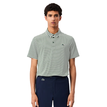 Lacoste Golf All Over Stripe Polo Shirt Green/White 291