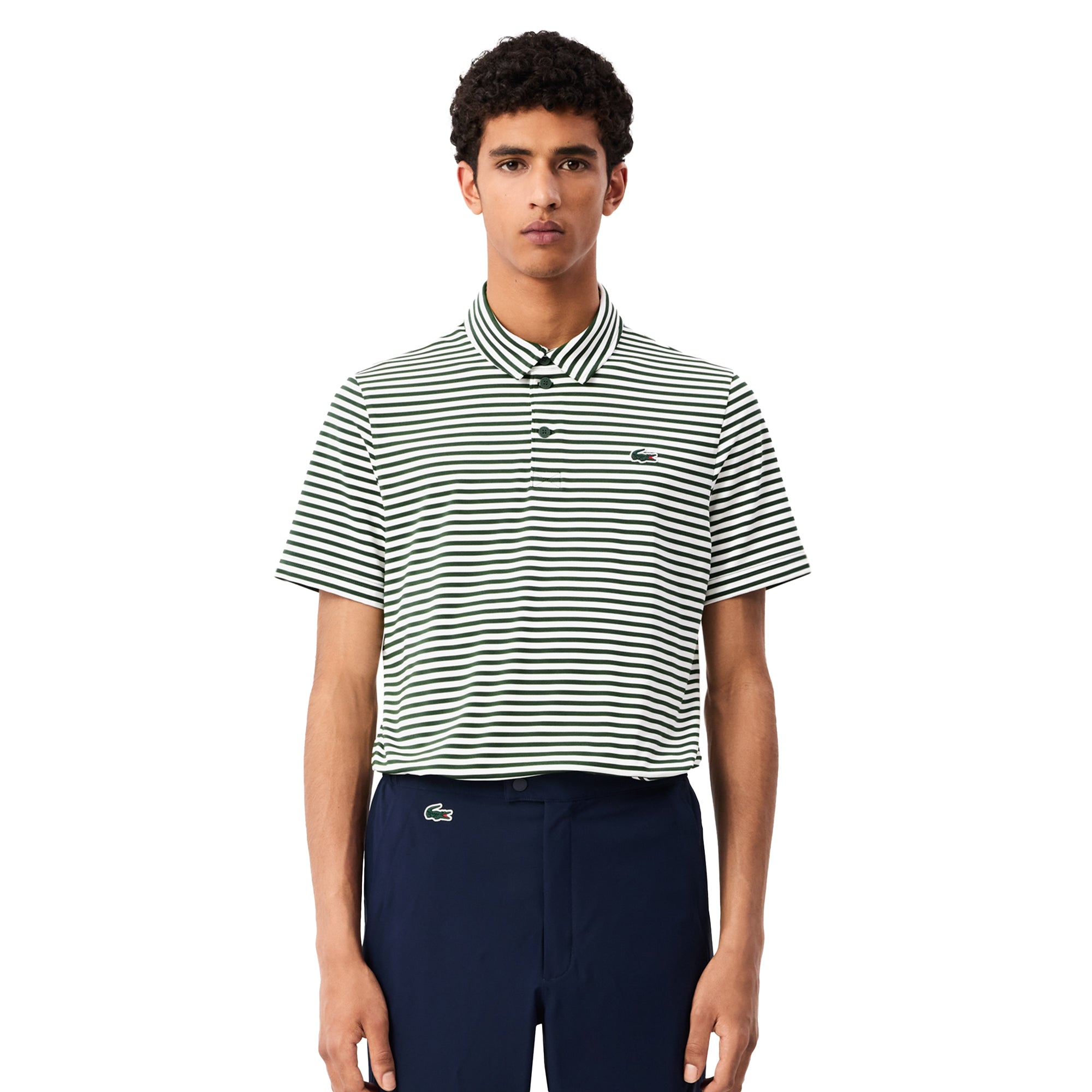 Lacoste Golf All Over Stripe Polo Shirt Green/White 291