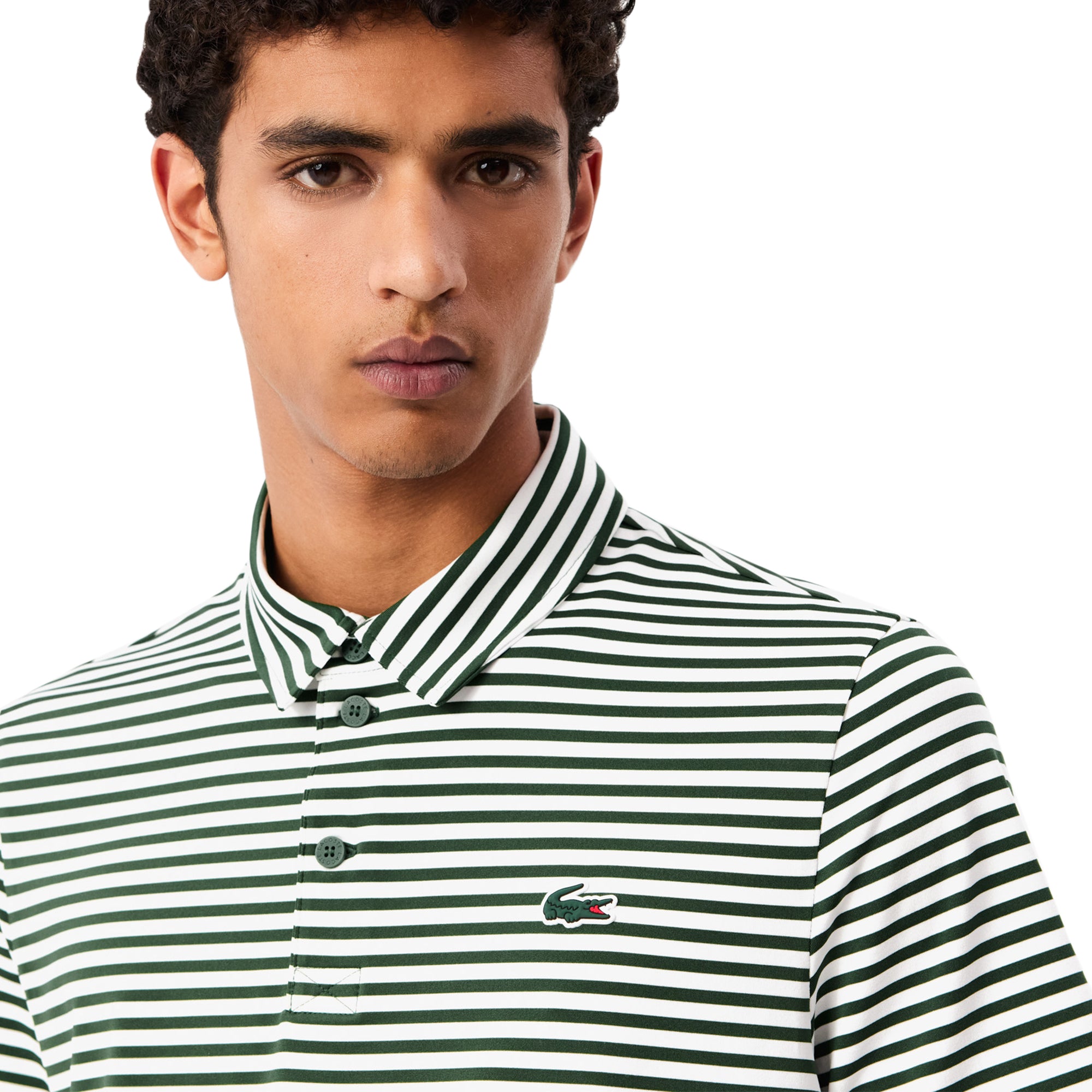 Lacoste Golf All Over Stripe Polo Shirt Green/White 291