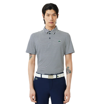 Lacoste Golf All Over Stripe Polo Shirt Navy/White 525
