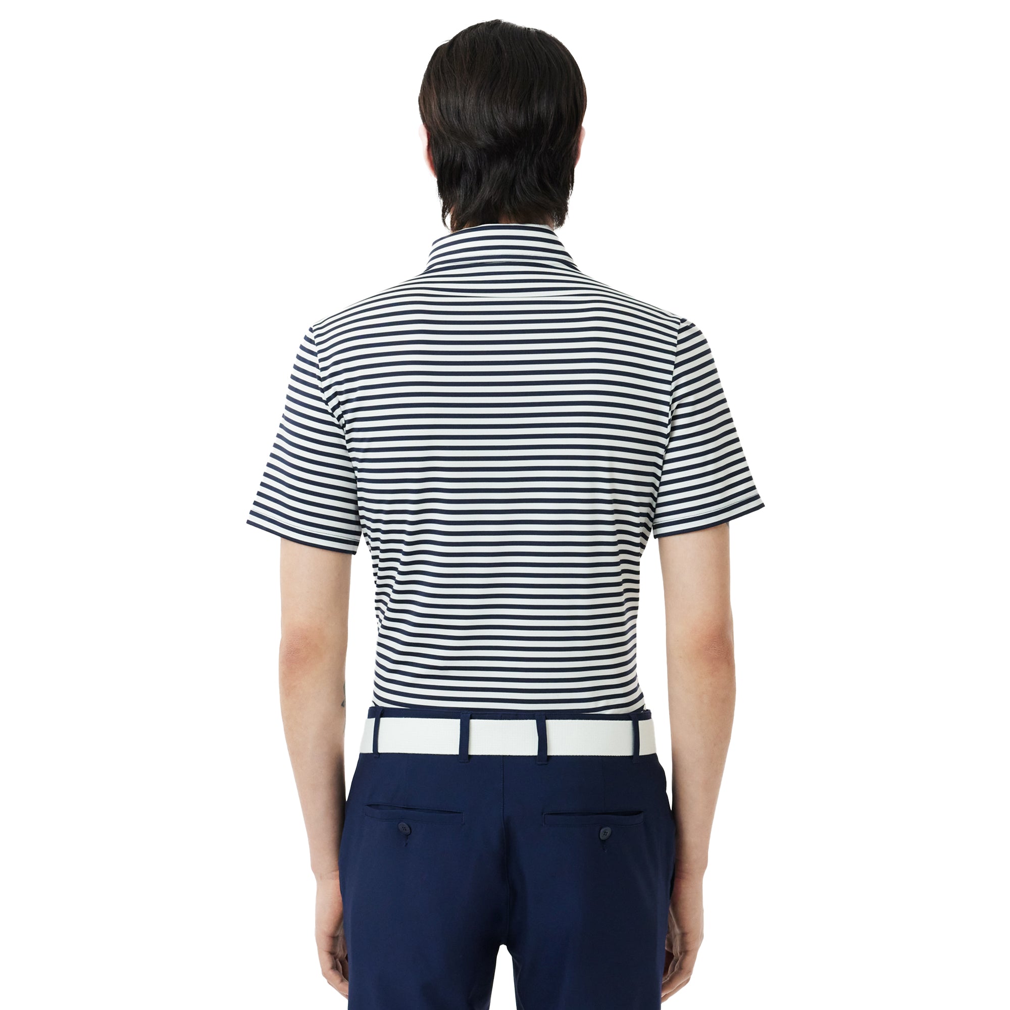 Lacoste Golf All Over Stripe Polo Shirt Navy/White 525