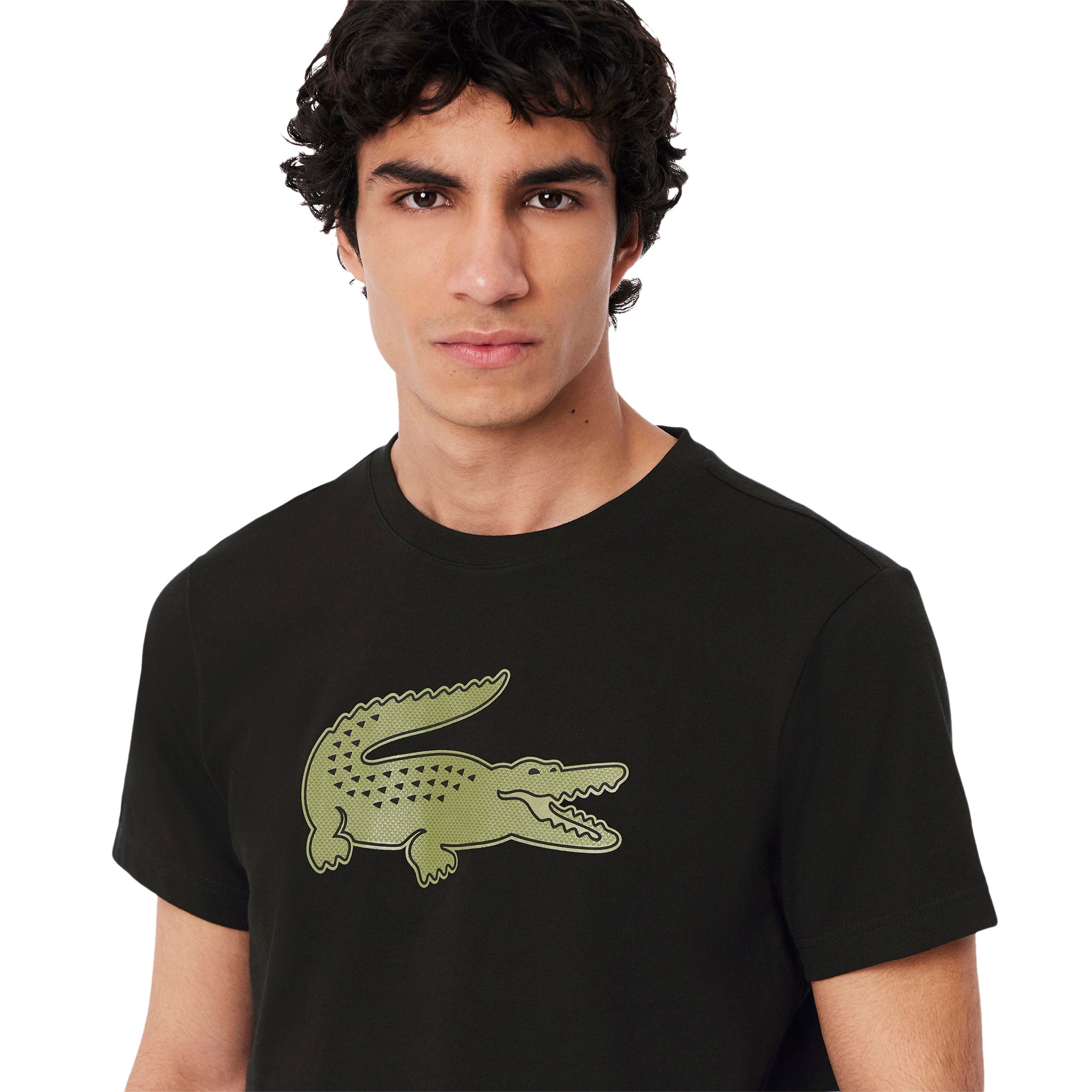 Lacoste Large Croc Print Tee Shirt Black/Khaki Green I6Z