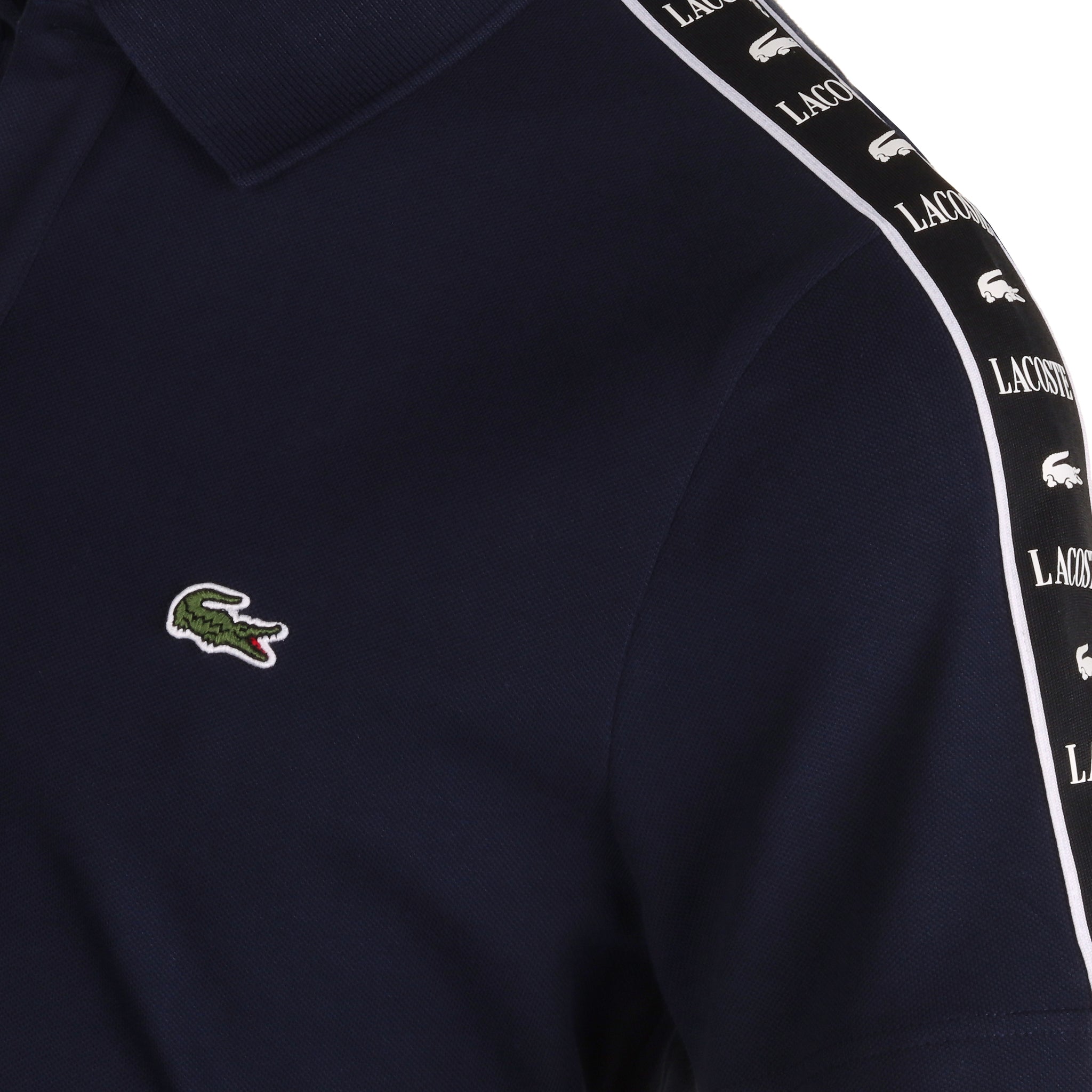 Lacoste Logo Stripe Pique Polo Shirt SS24 Navy 166