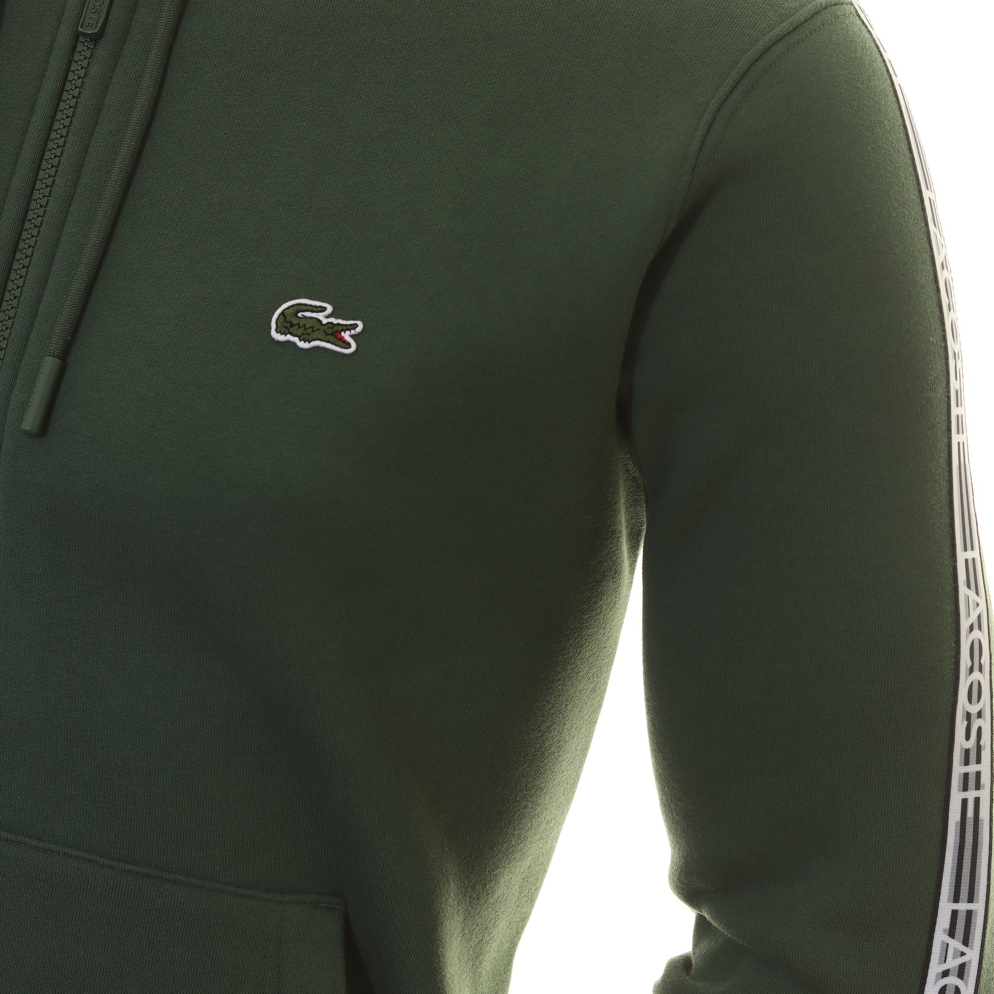 Lacoste Logo Stripe Zipped Hoodie Dark Green SMI